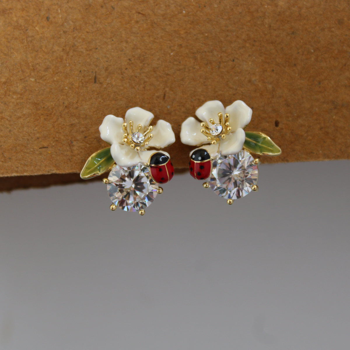 Anaya Ivory Floral Bee CZ Earrings