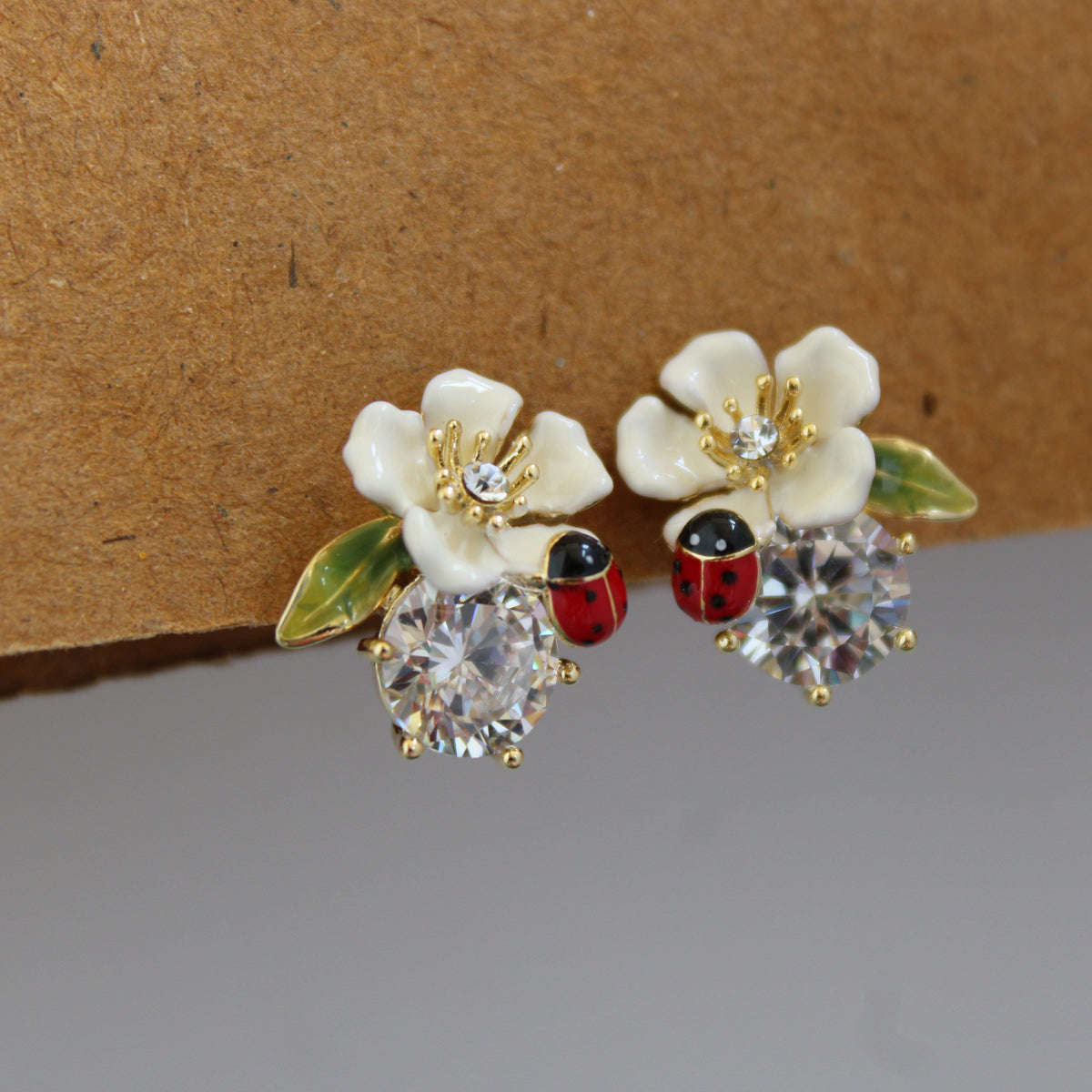 Anaya Ivory Floral Bee CZ Earrings