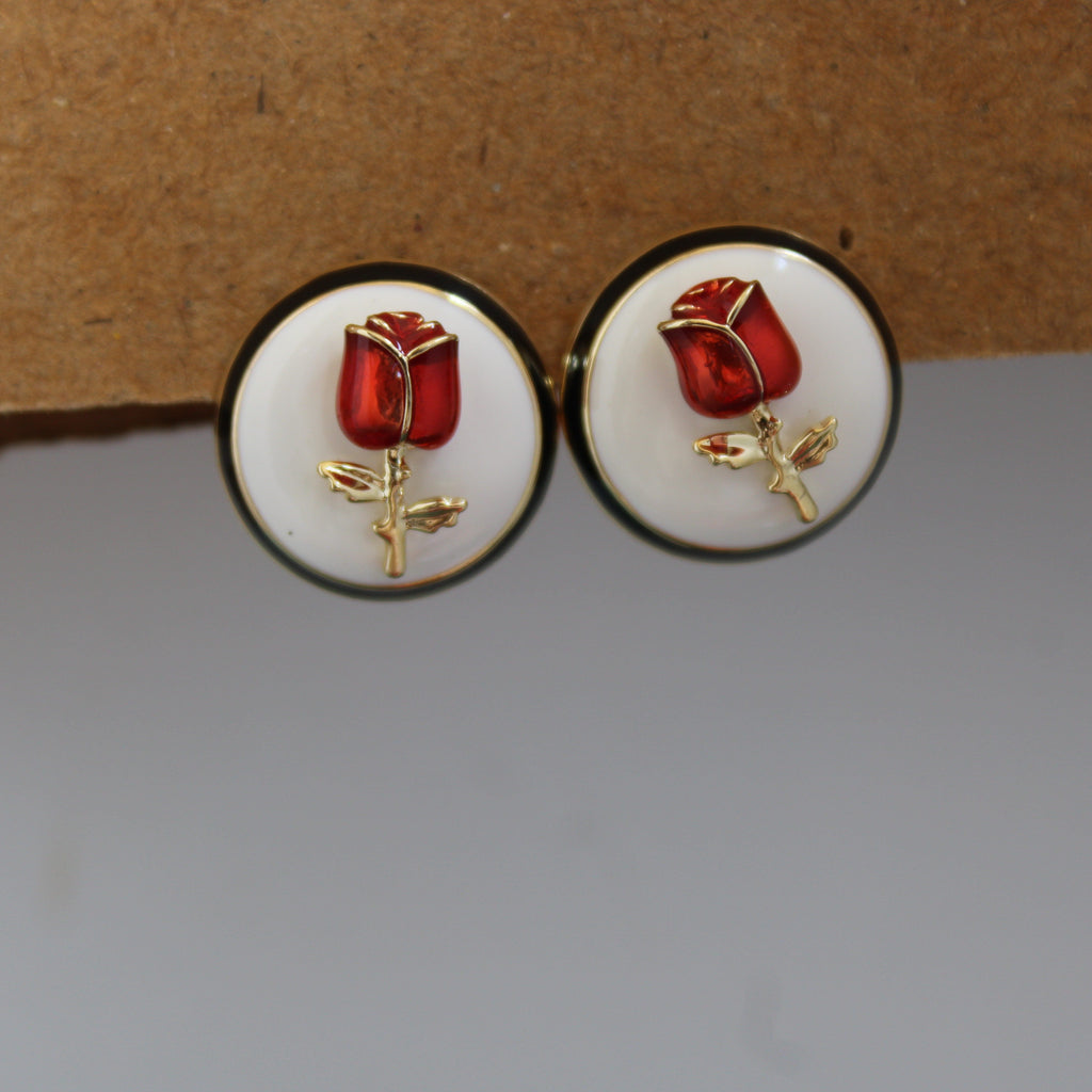Rhea Black Rose Enamel Stud Earrings