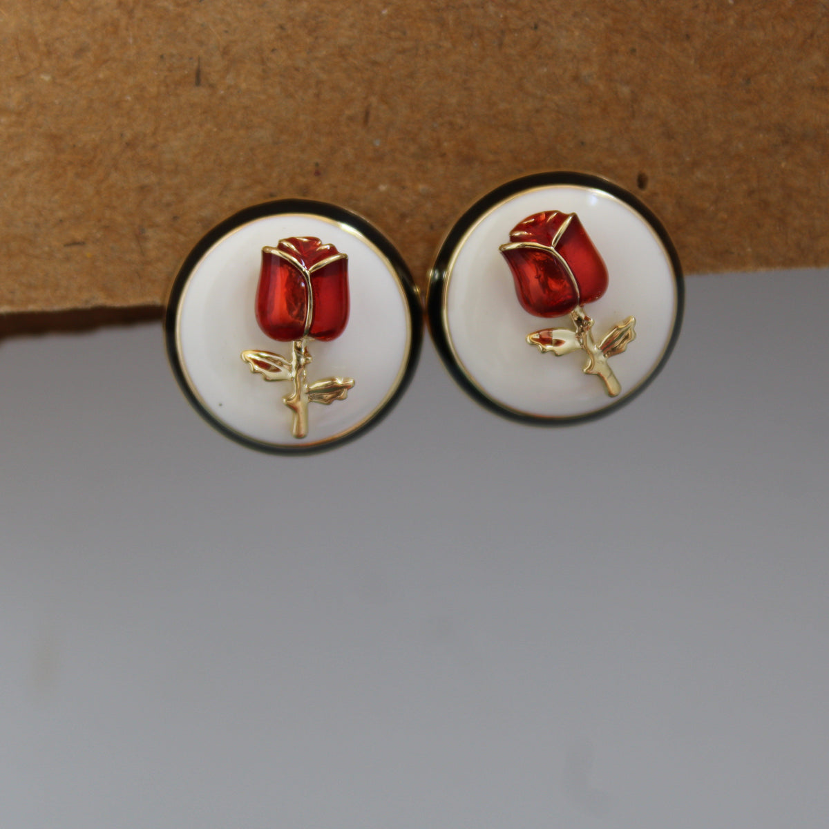 Rhea Black Rose Enamel Stud Earrings