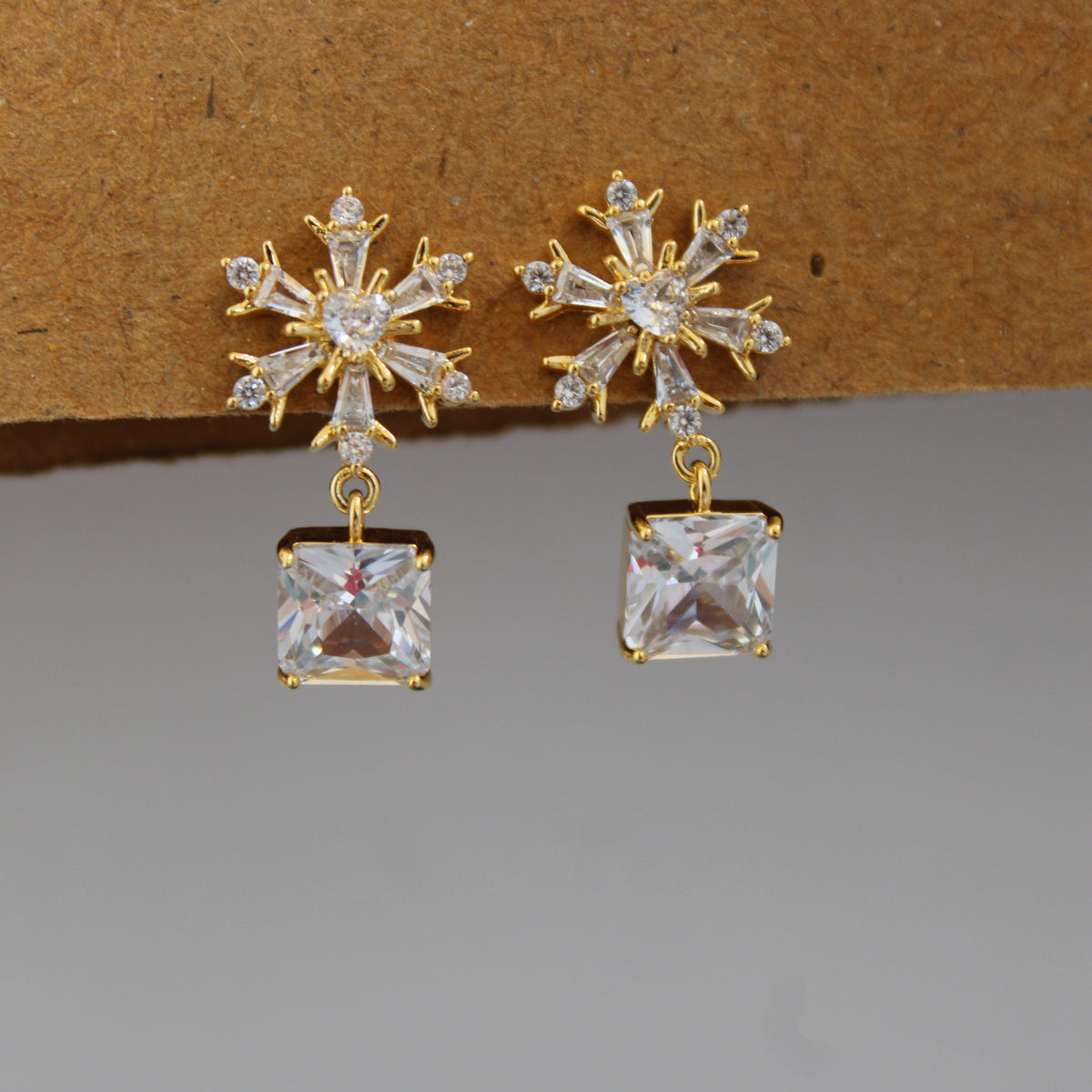 Celeste CZ Snowflake Square Drop Earrings