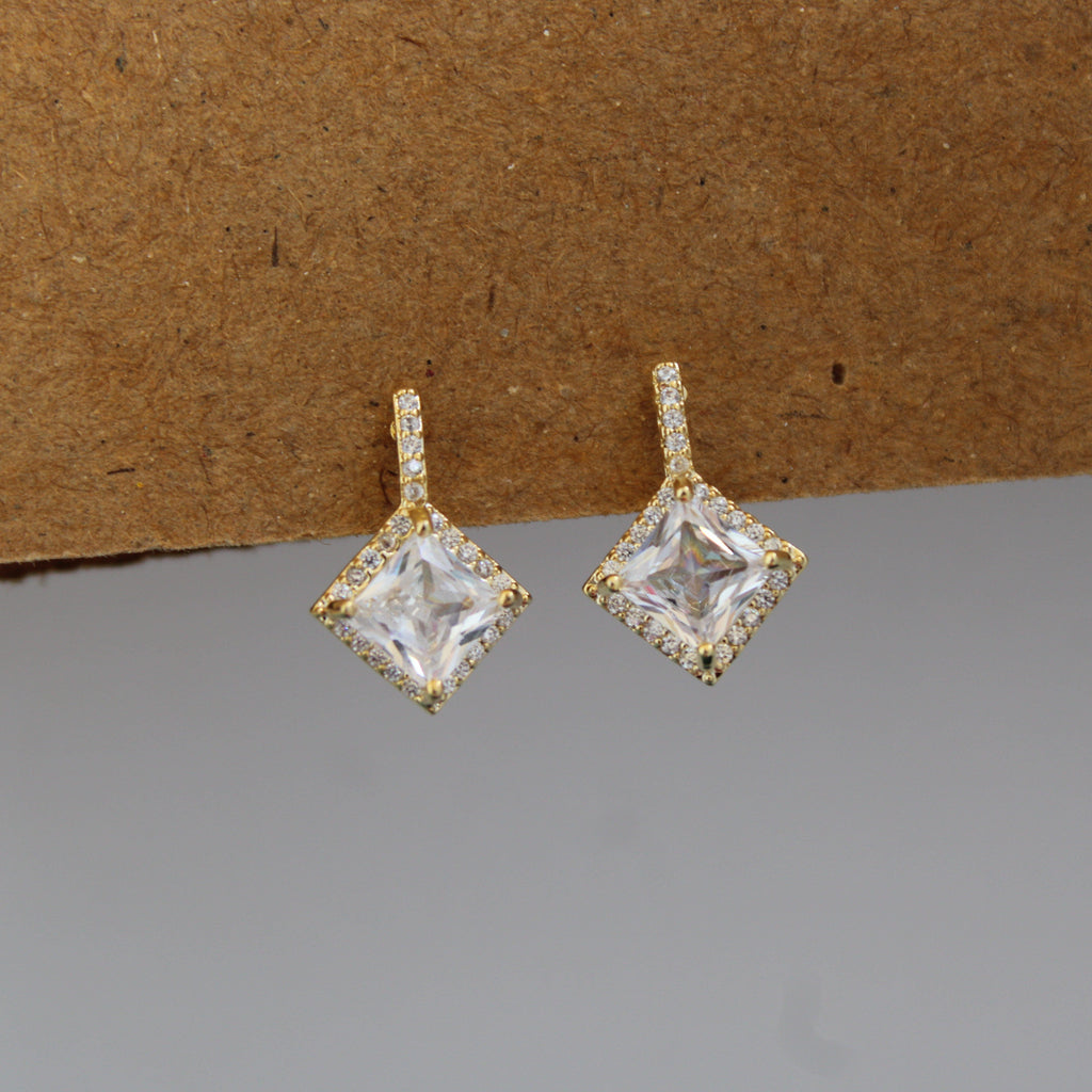 Celine Square CZ Halo Drop Earrings