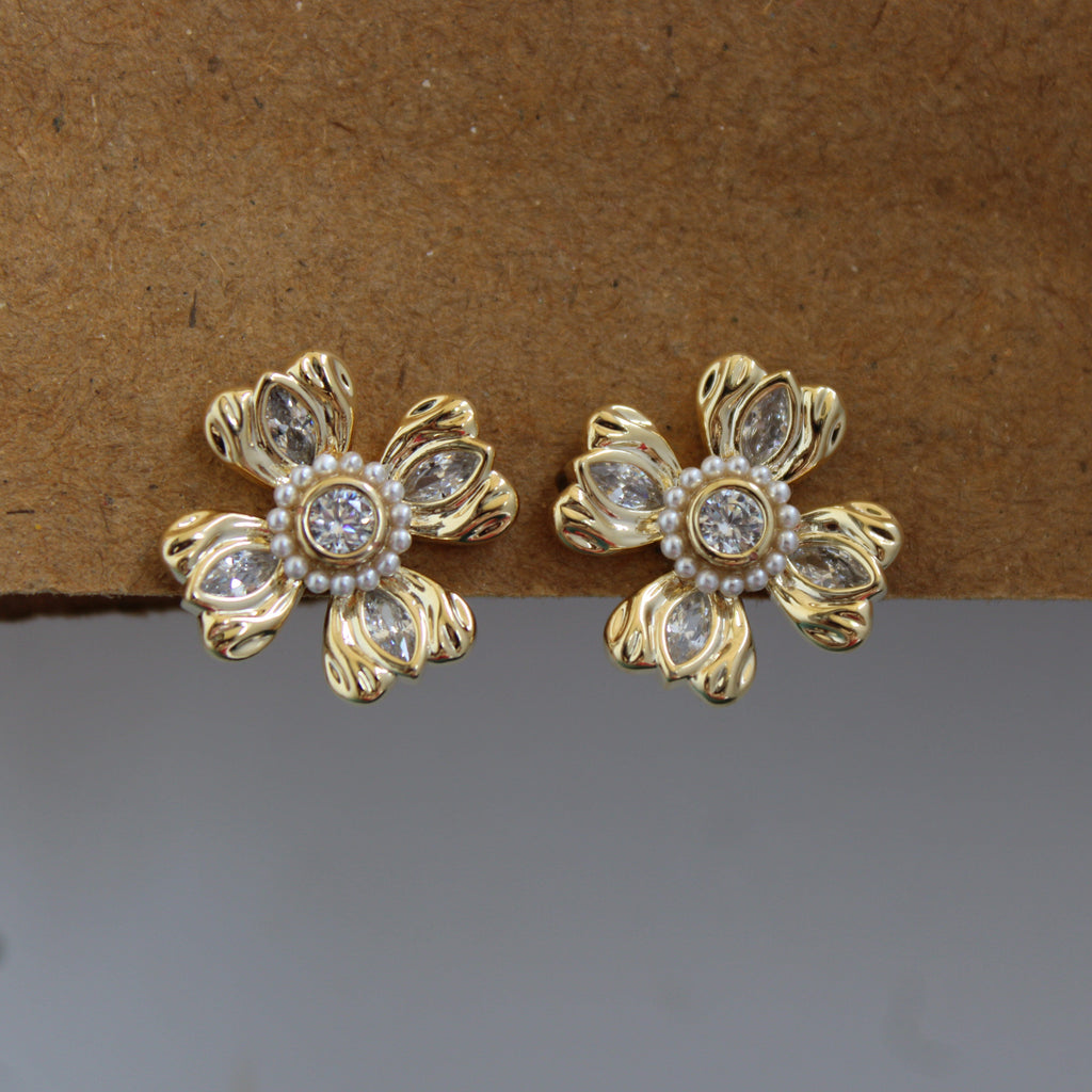 Talia CZ Floral Gold Stud Earrings