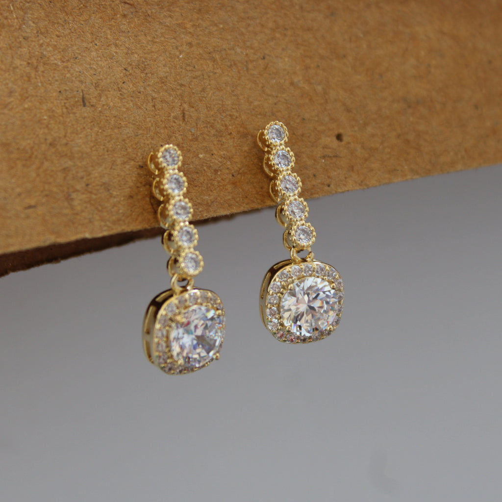 Mira CZ Cushion Drop Earrings