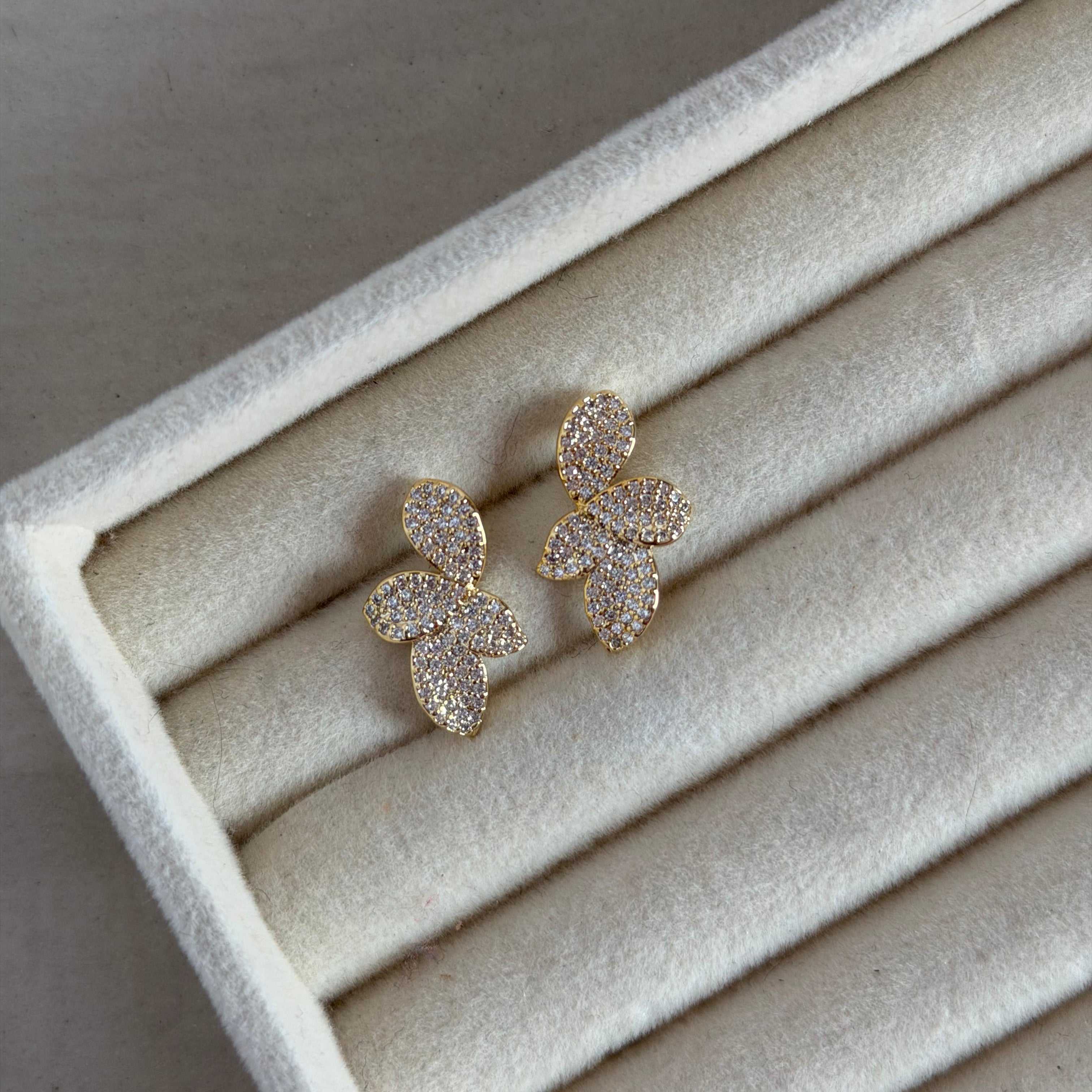 Ilyra Pavé Leaf Statement Stud Earrings