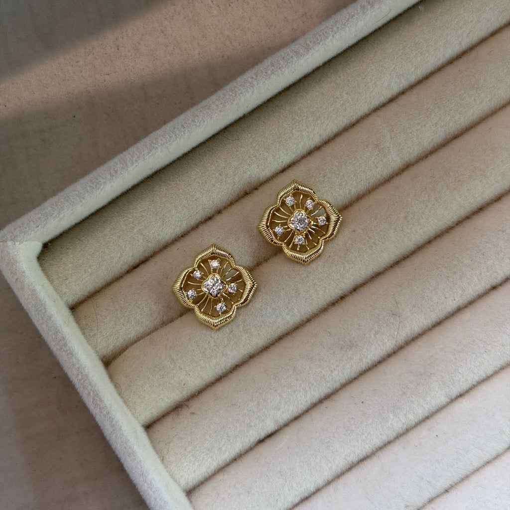Jaira Vintage Floral Filigree Stud Earrings