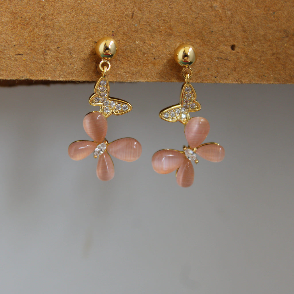Amara Peach Butterfly Gold Drop Earrings