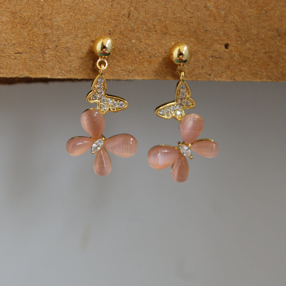 Amara Peach Butterfly Gold Drop Earrings
