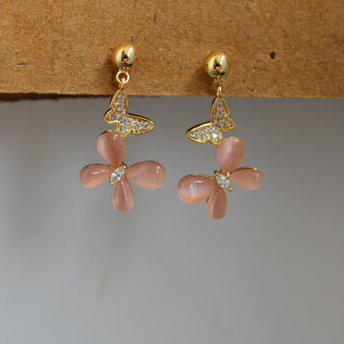 Amara Peach Butterfly Gold Drop Earrings