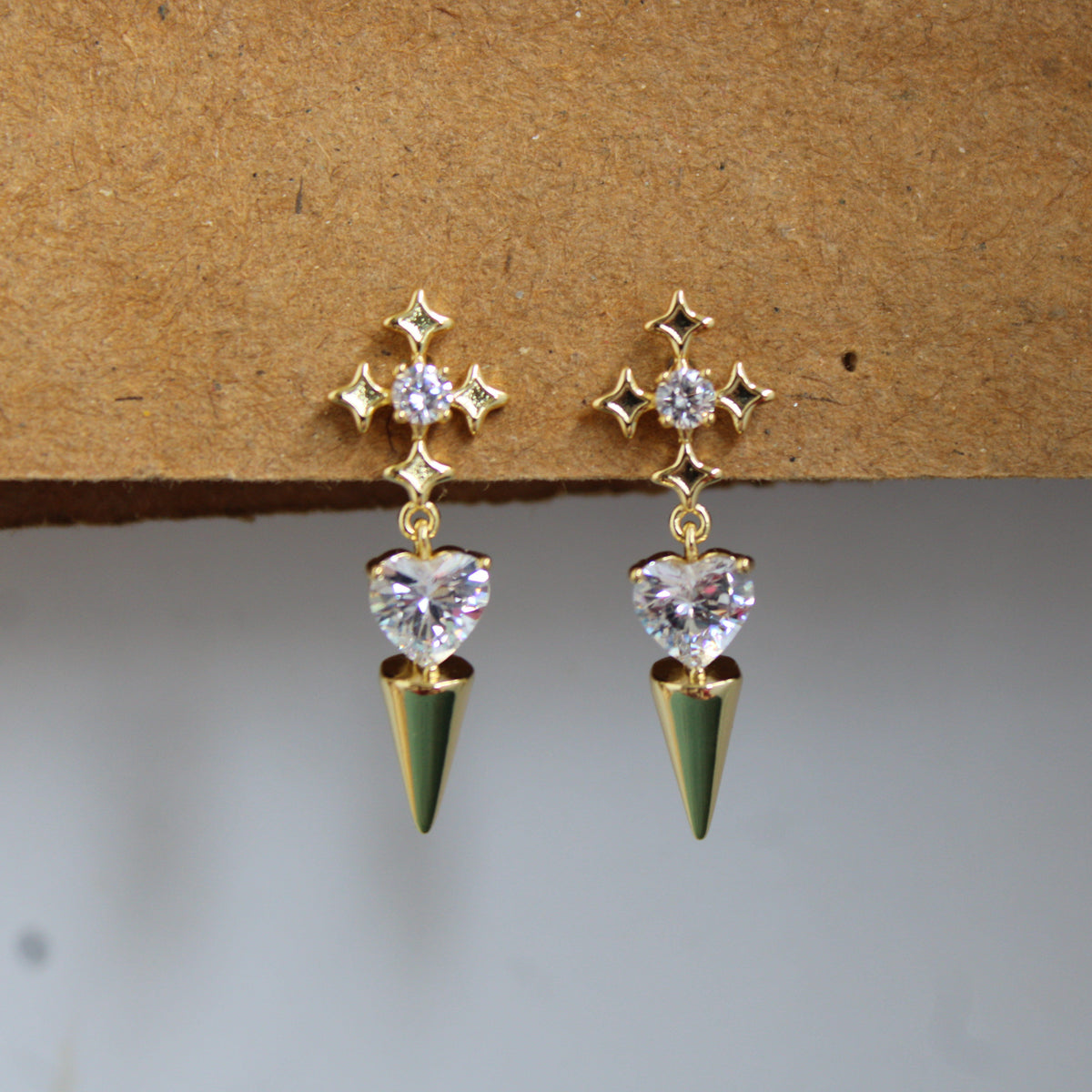Seraphina CZ Cross Heart Spike Drop Earrings
