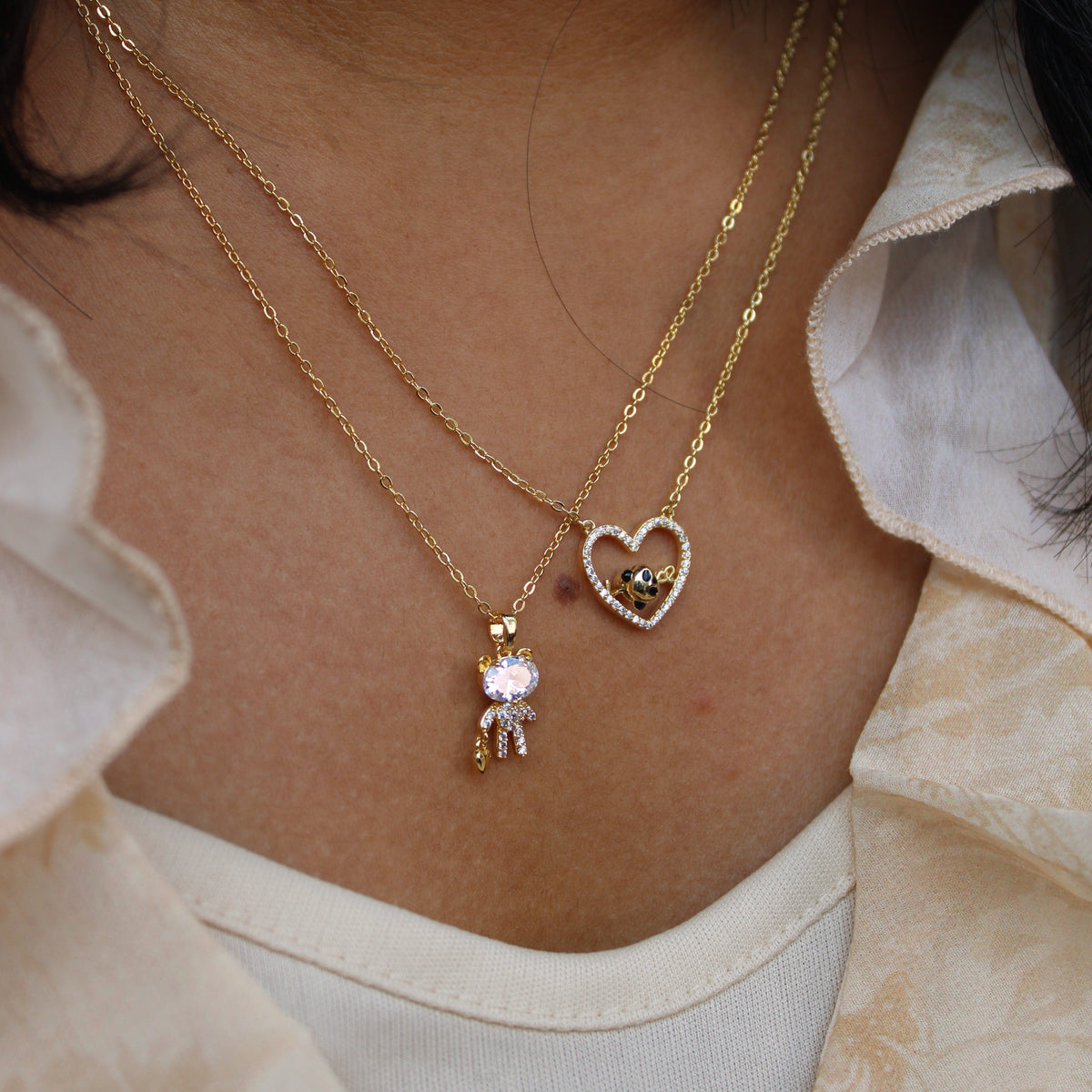 Maya Panda Heart CZ Pendant Necklace