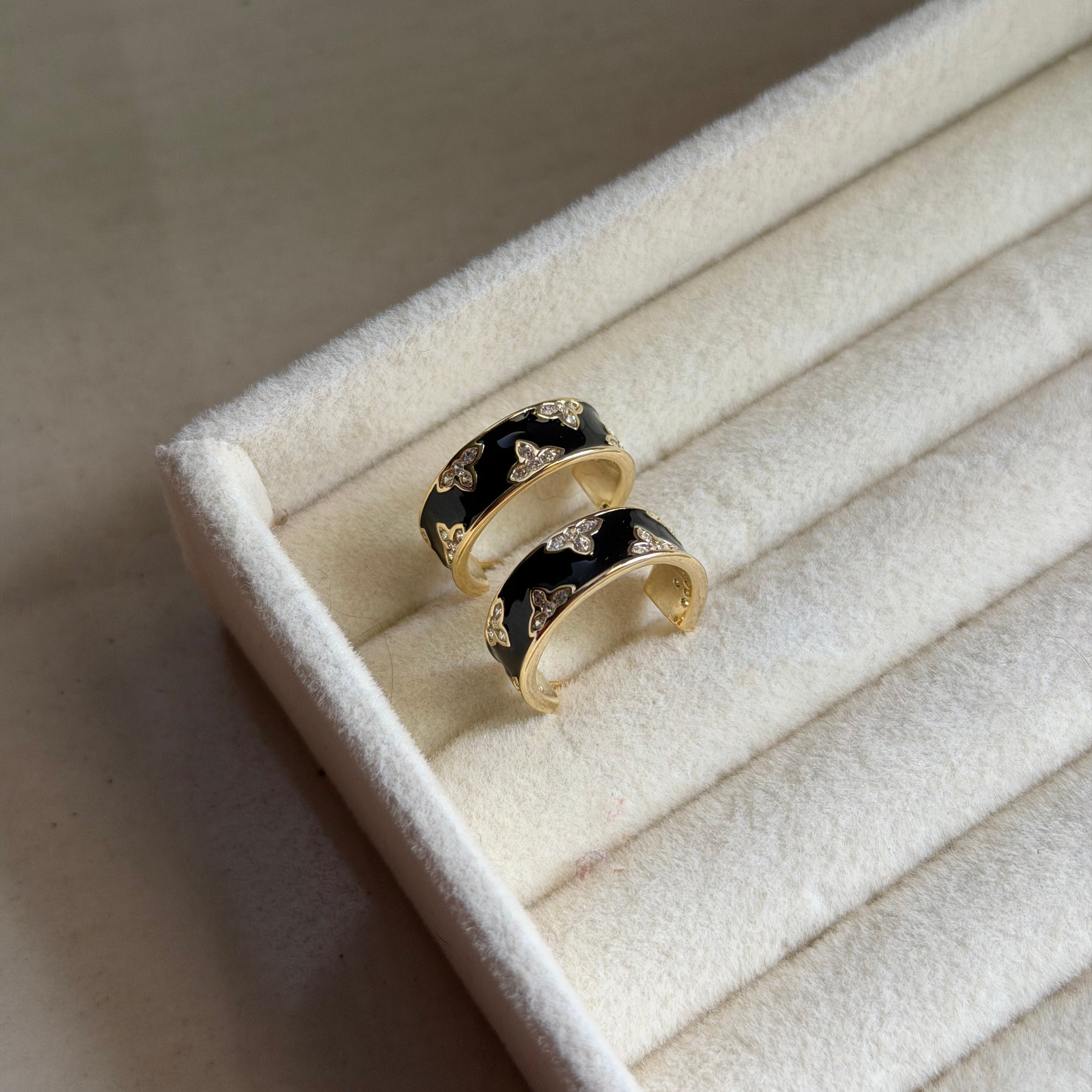 Violette Black Enamel Butterfly Hoop Earrings