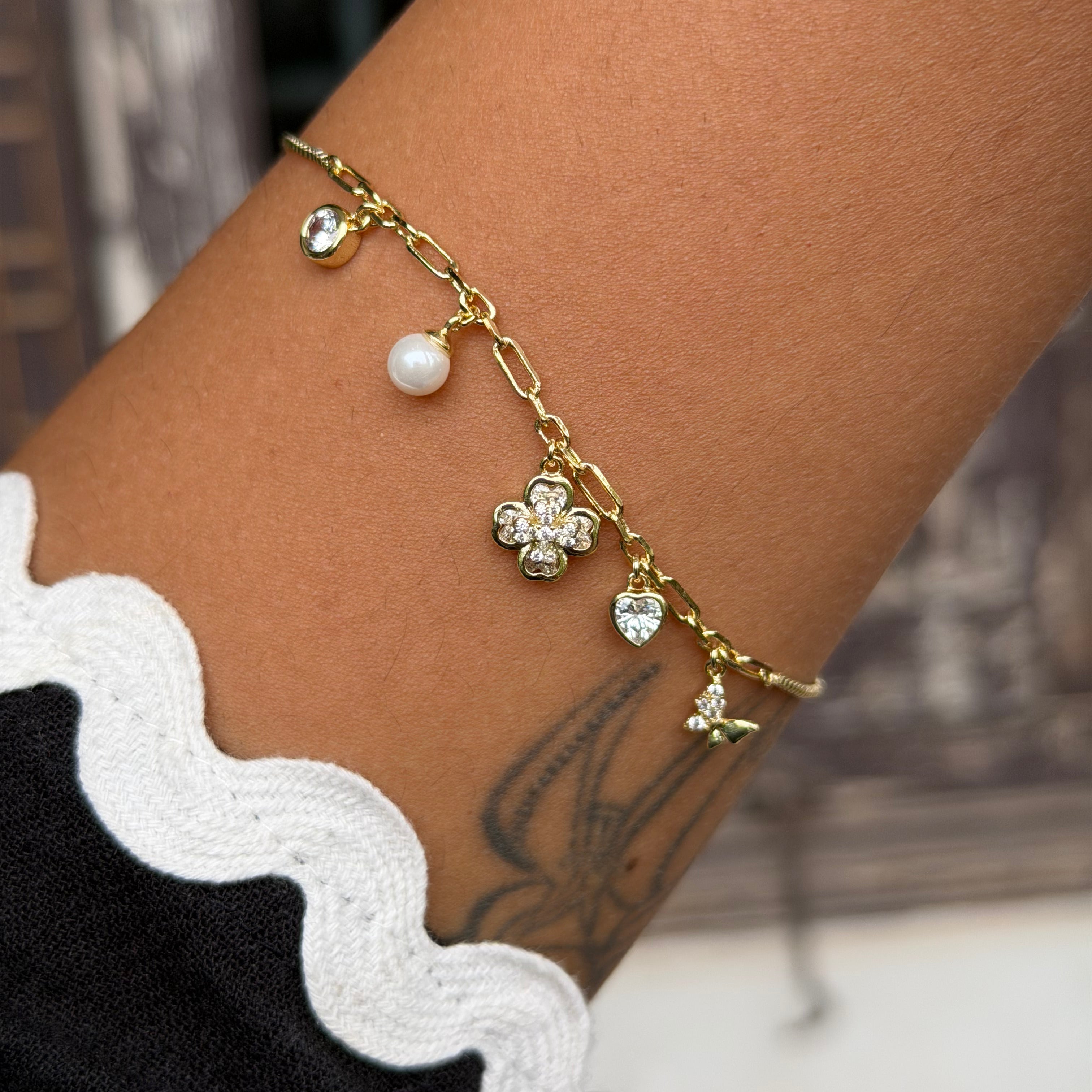 Hazel Clover Butterfly Charm Bracelet