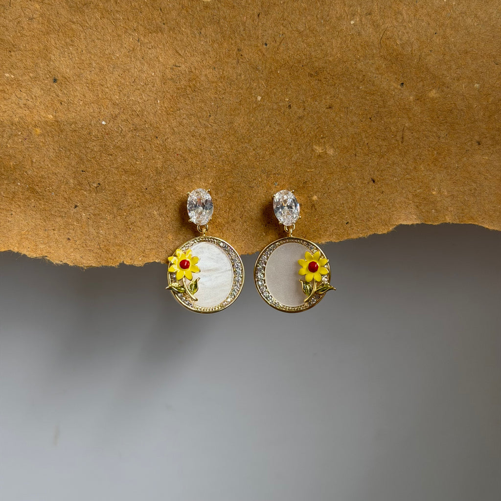 Daisy Sunflower Pearl Drop Earrings