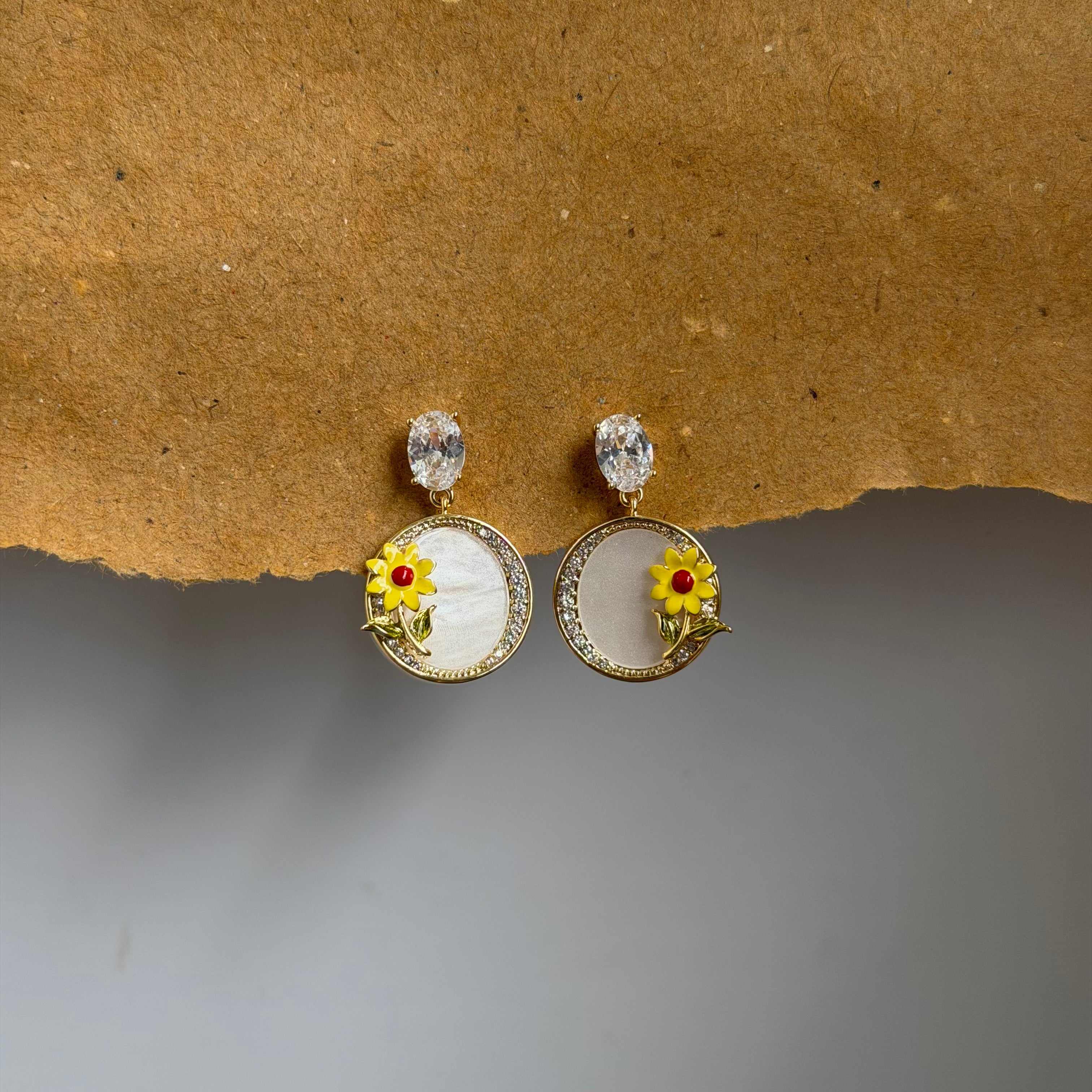 Daisy Sunflower Pearl Drop Earrings