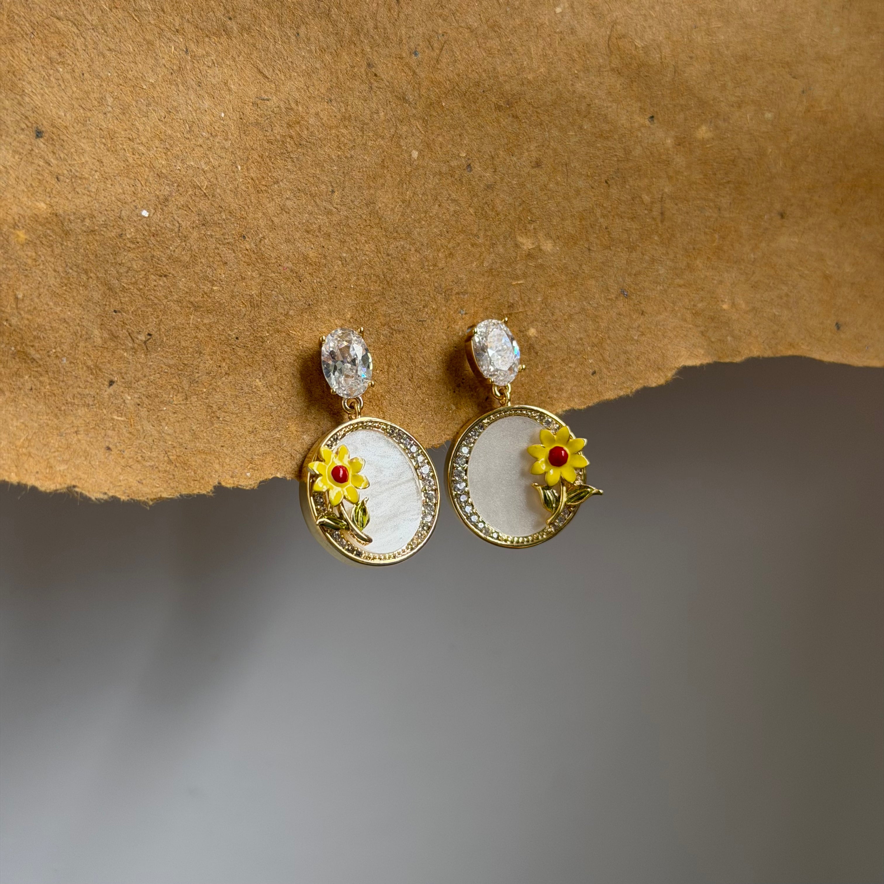 Daisy Sunflower Pearl Drop Earrings