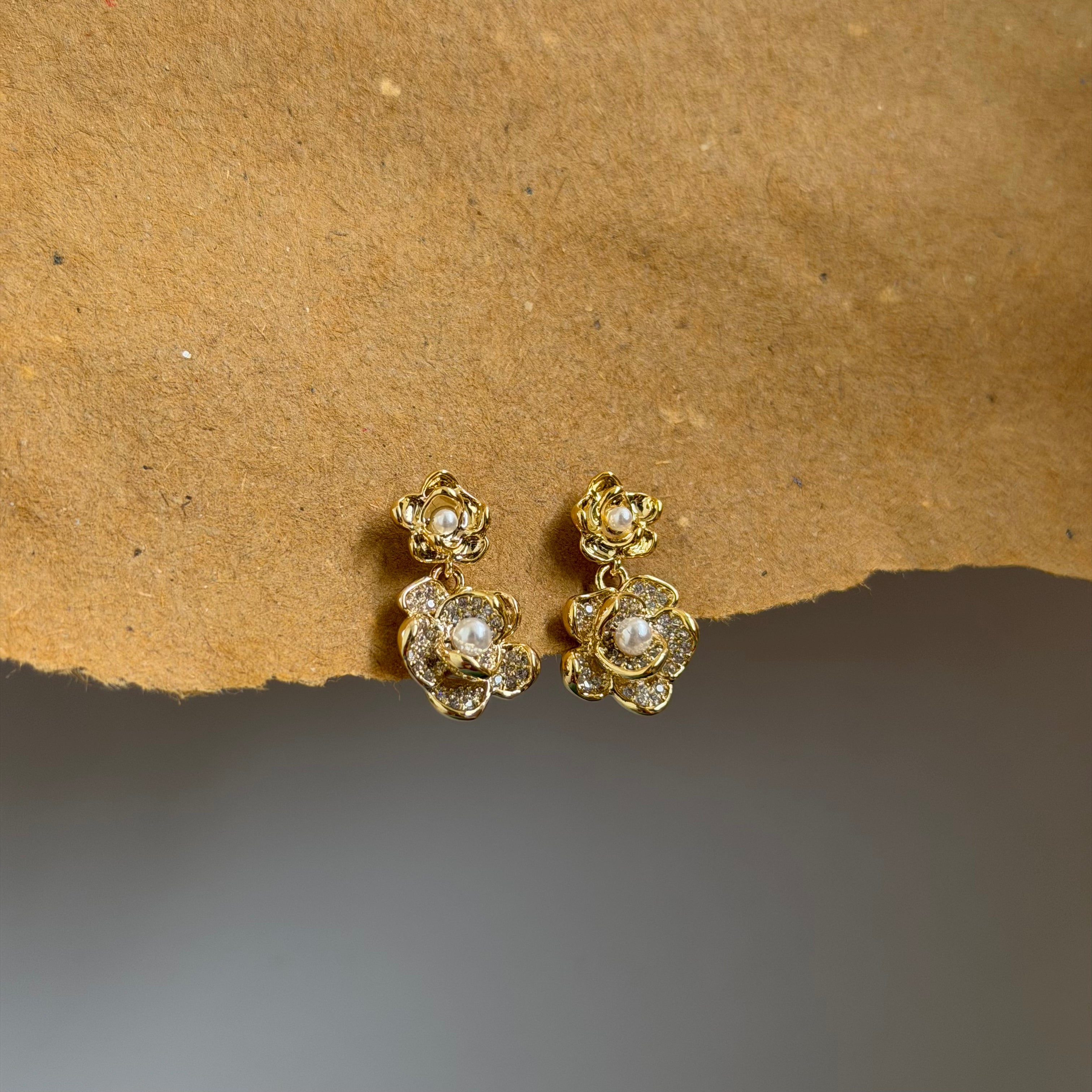 Camellia Pearl Floral Drop Earrings