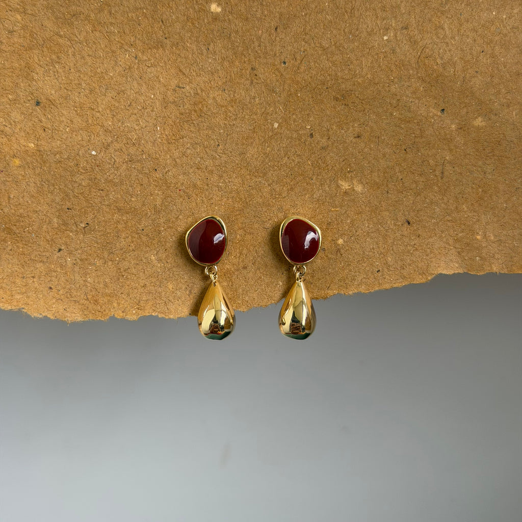 Ruby Red Stone Teardrop Earrings