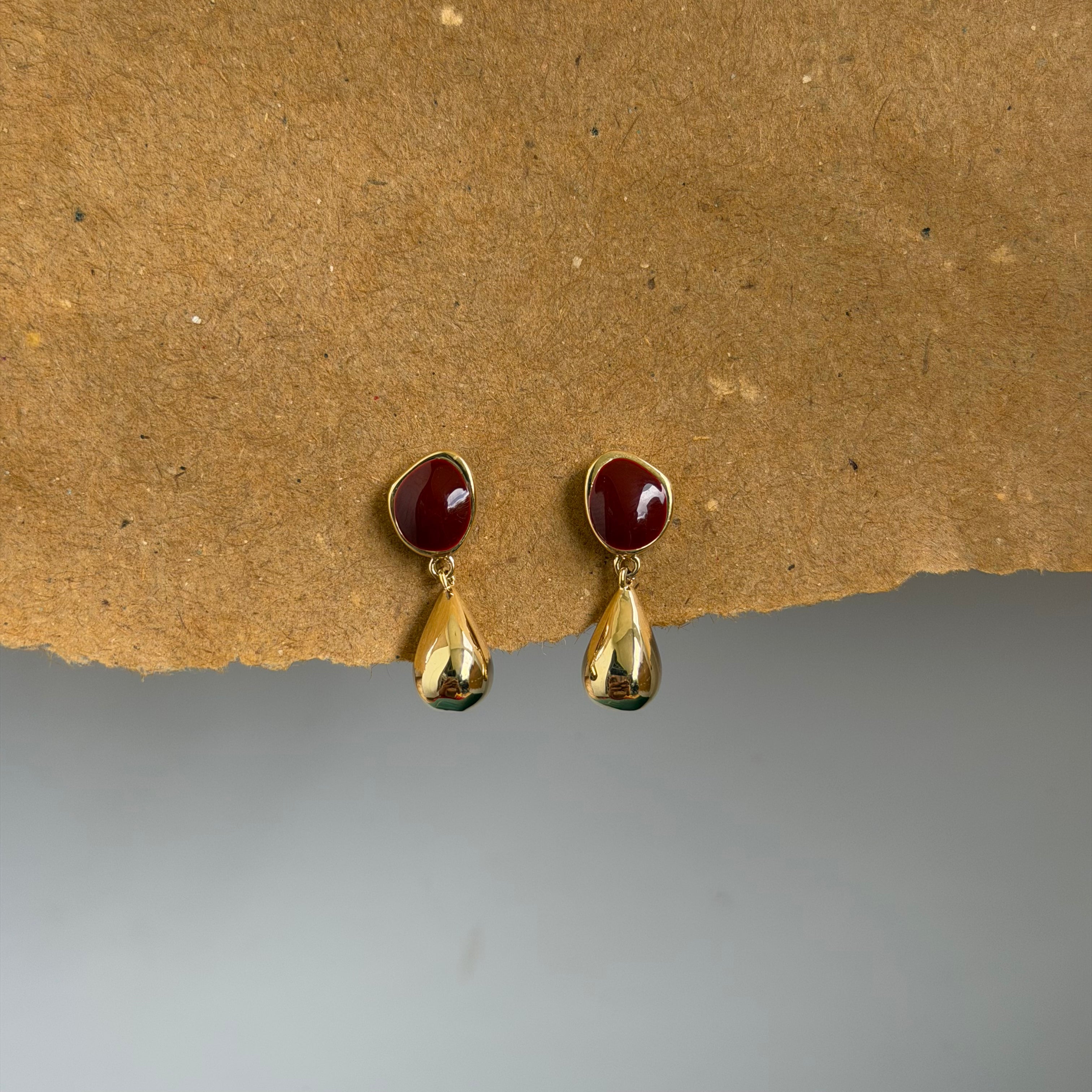 Ruby Red Stone Teardrop Earrings