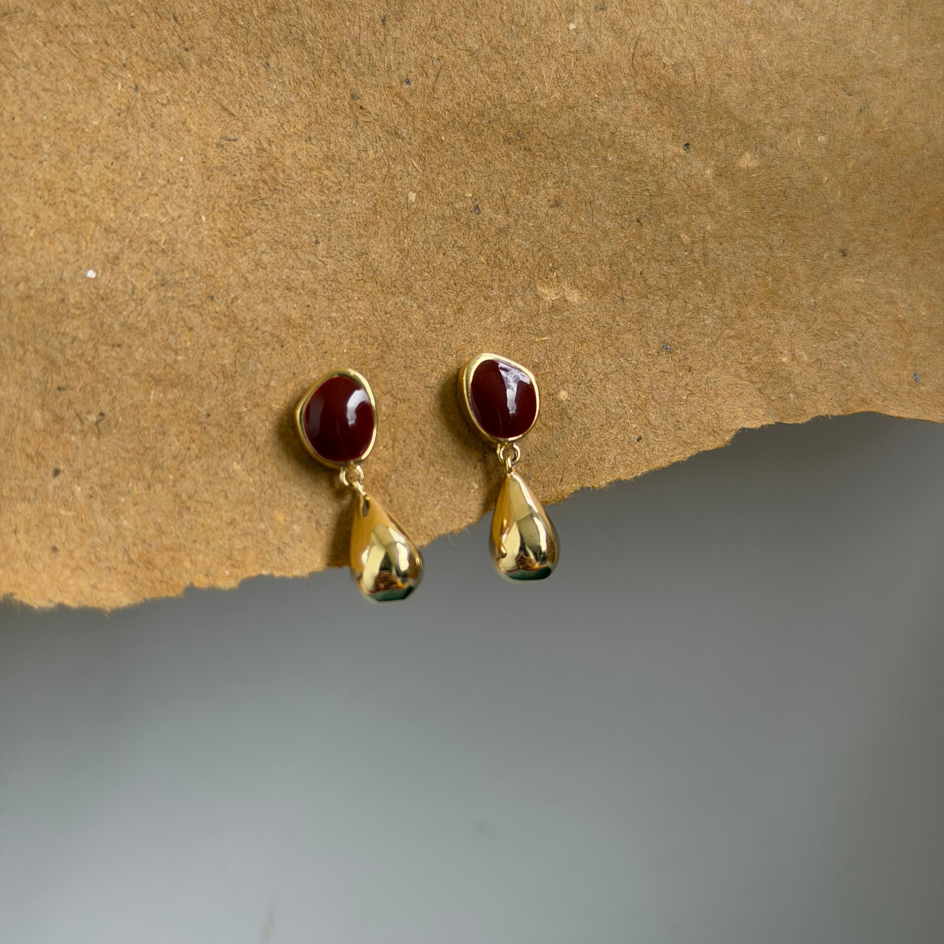 Ruby Red Stone Teardrop Earrings