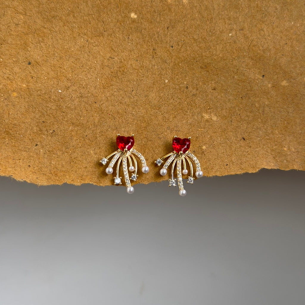 Zara Red Heart CZ & Pearl Earrings