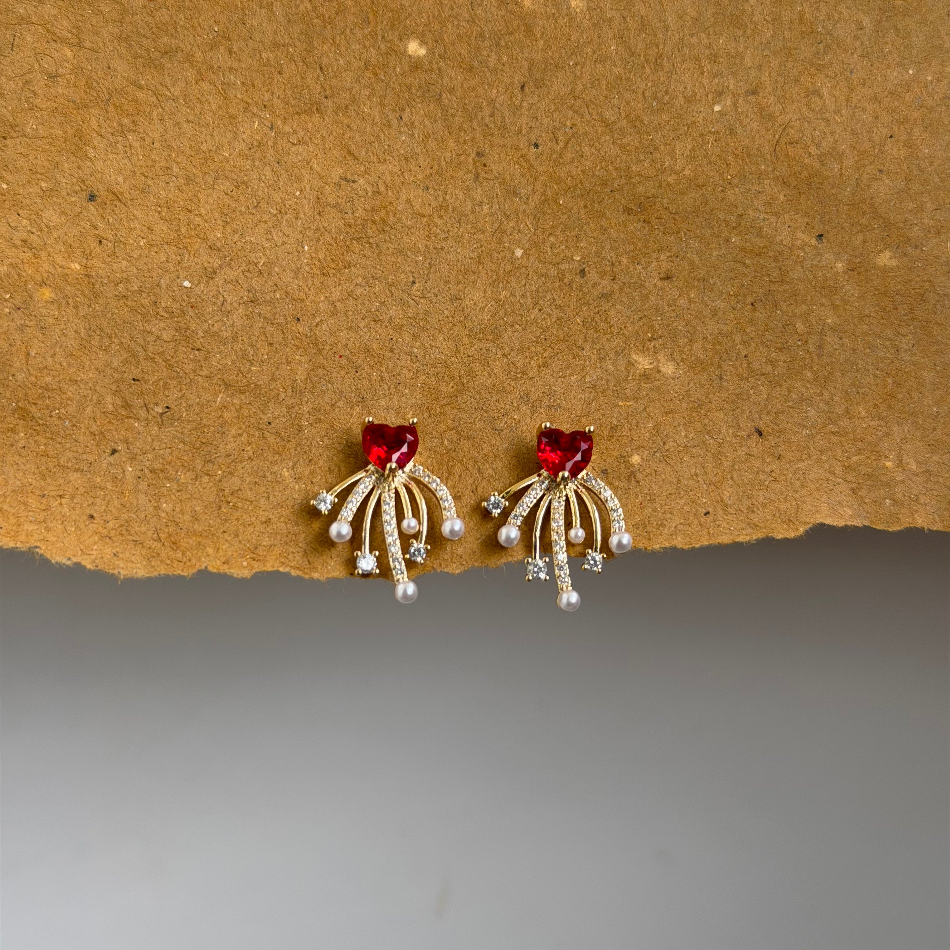 Zara Red Heart CZ & Pearl Earrings