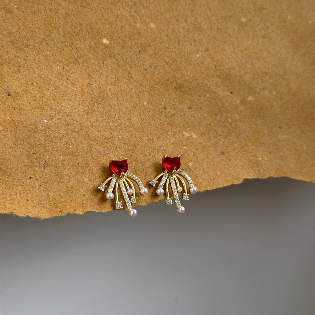 Zara Red Heart CZ & Pearl Earrings