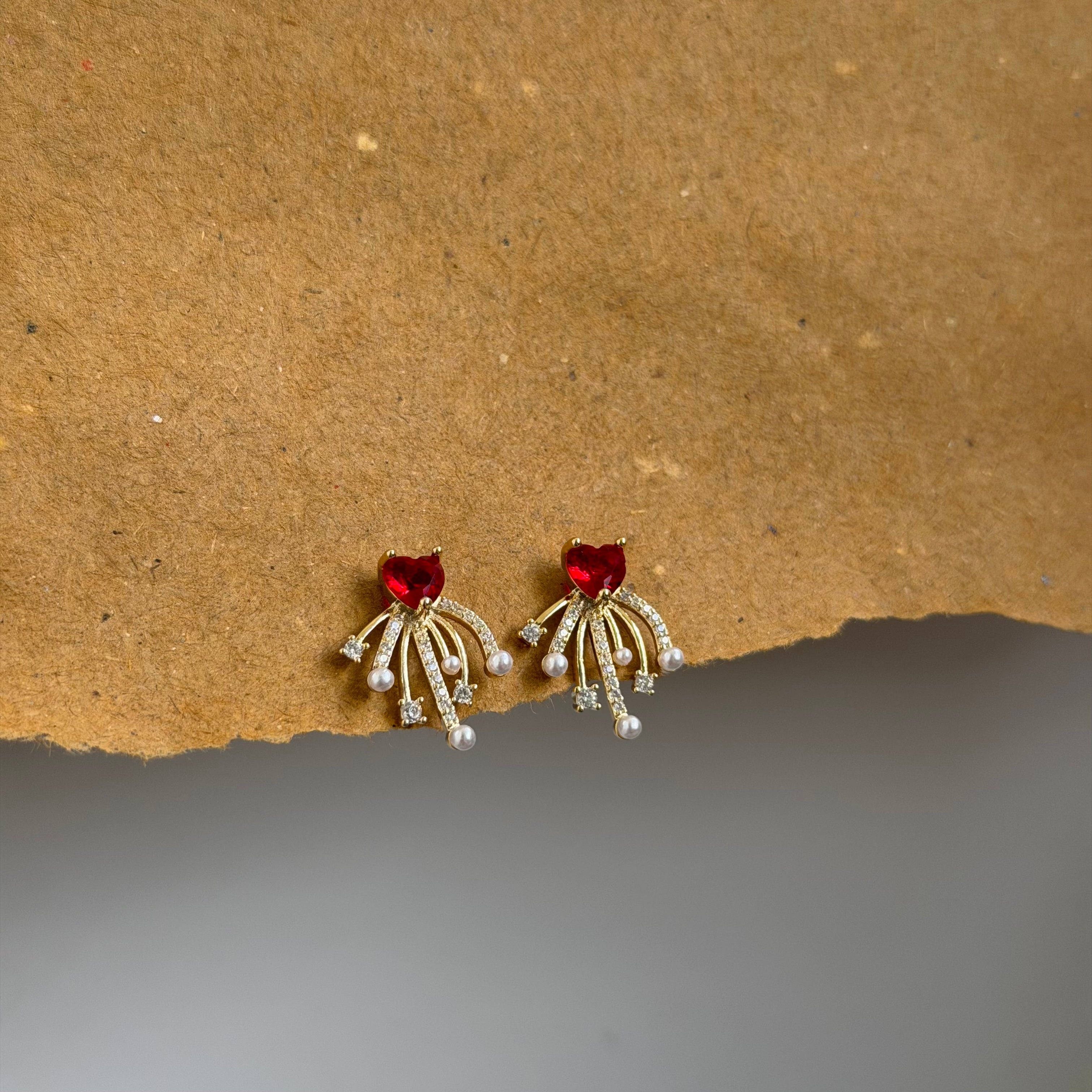 Zara Red Heart CZ & Pearl Earrings