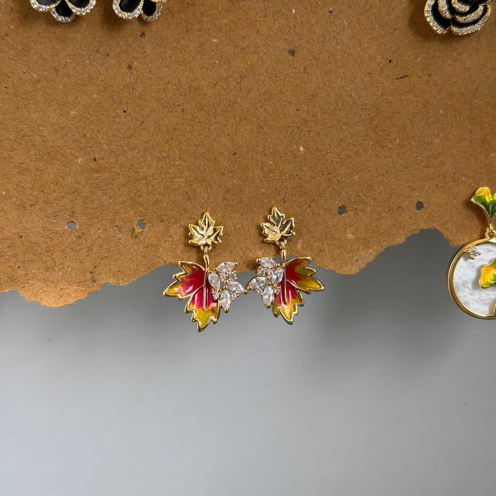 Yasmin Red & Gold Autumn Leaf Earrings
