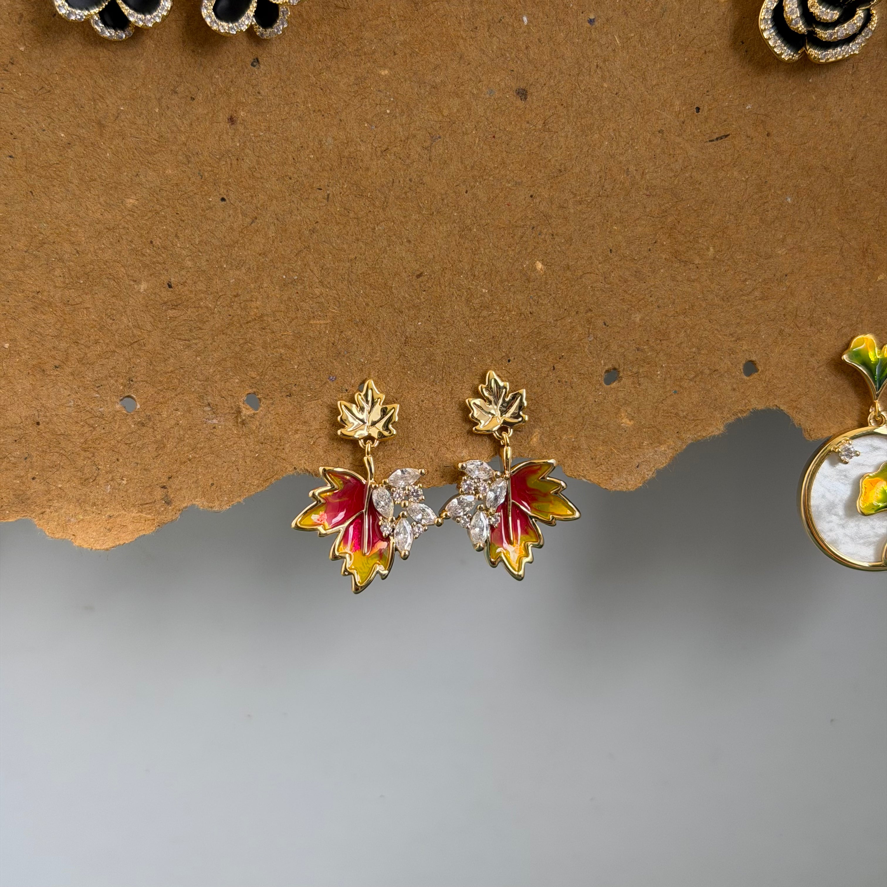 Yasmin Red & Gold Autumn Leaf Earrings