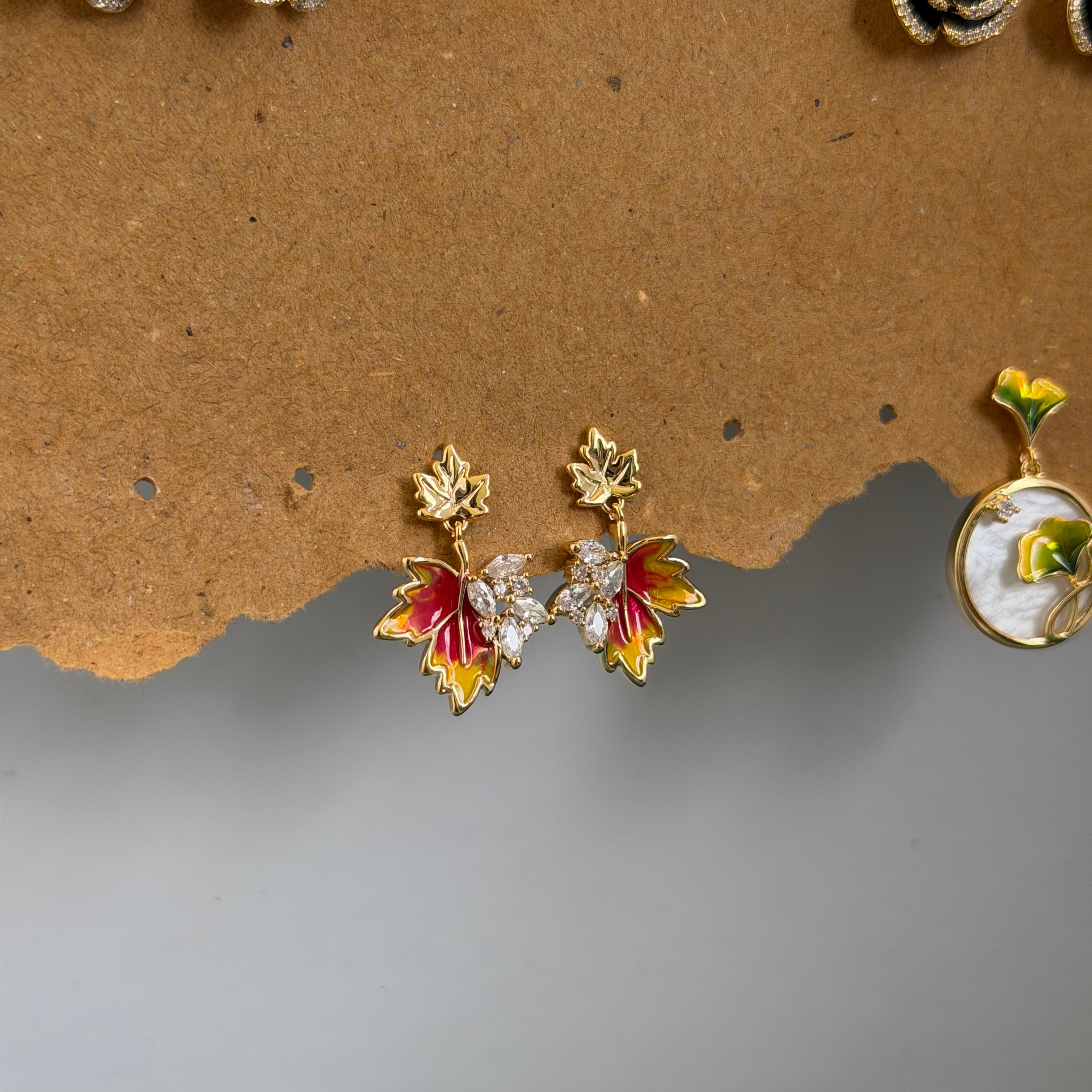 Yasmin Red & Gold Autumn Leaf Earrings