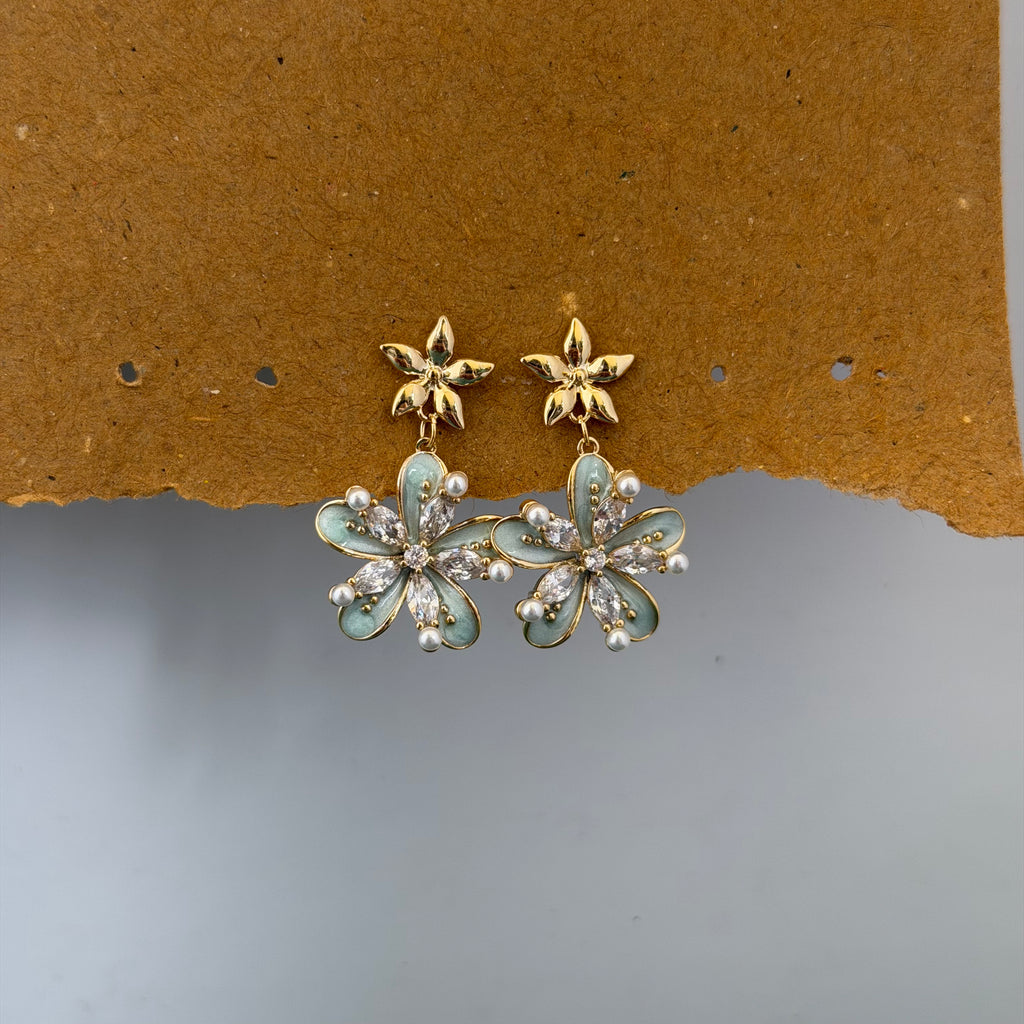 Alina Mint Floral Statement Earrings