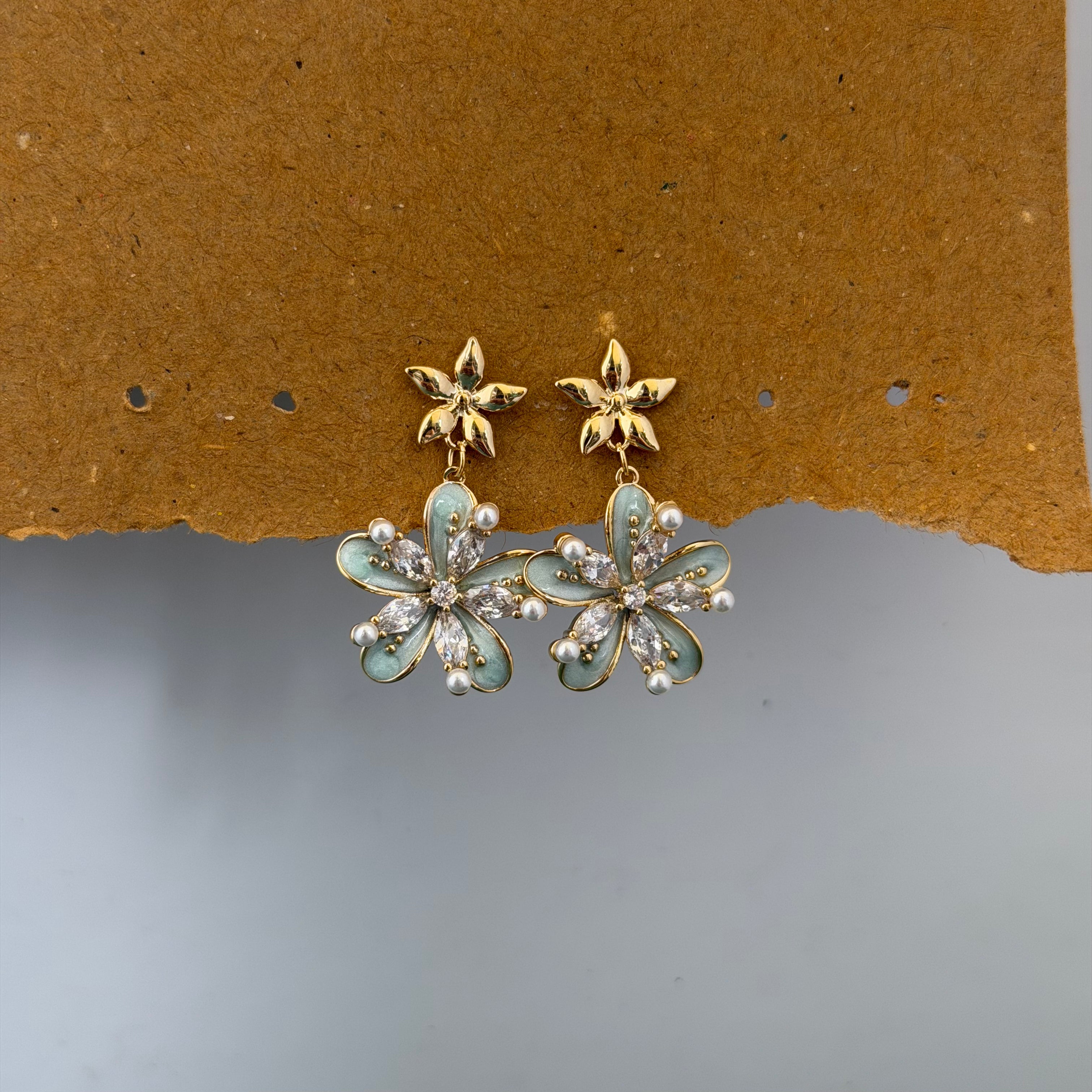 Alina Mint Floral Statement Earrings