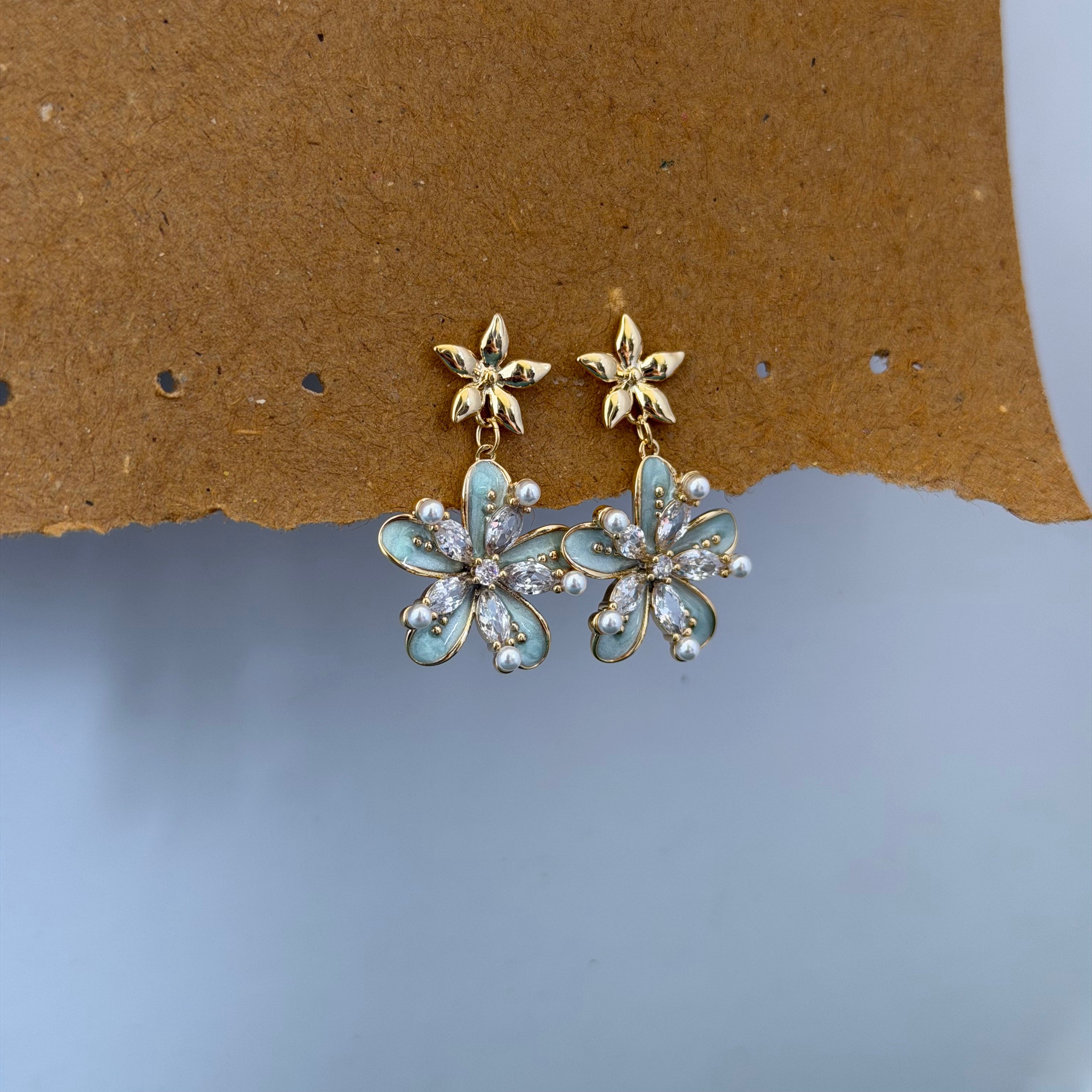 Alina Mint Floral Statement Earrings