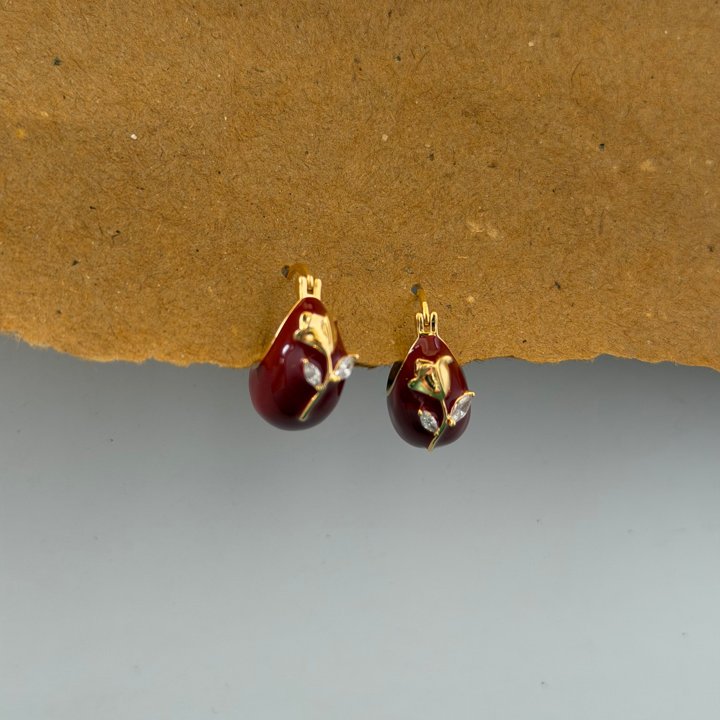 Mira Red Rose Enamel Huggie Earrings