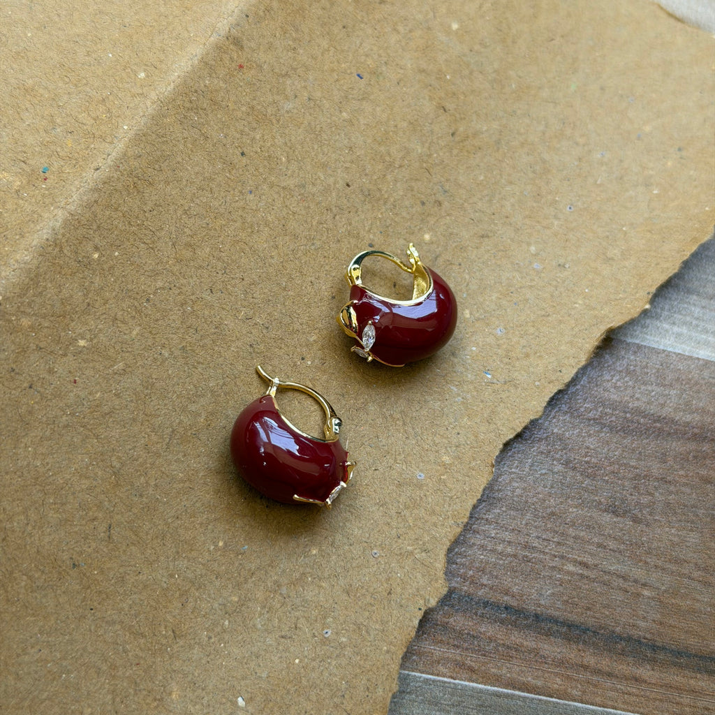 Mira Red Rose Enamel Huggie Earrings