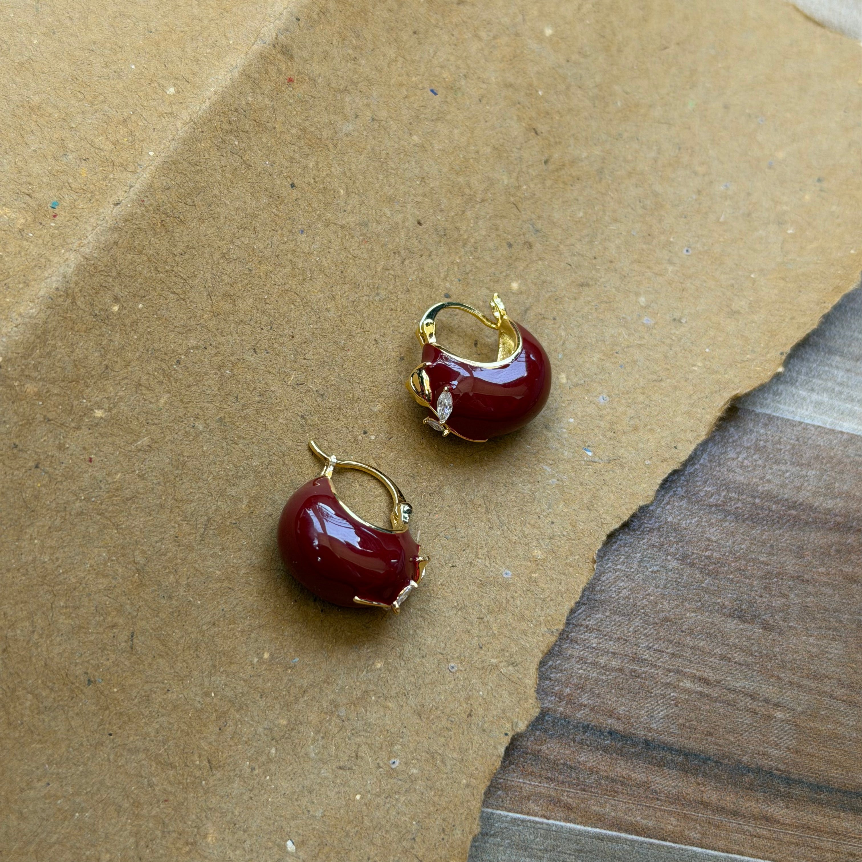 Mira Red Rose Enamel Huggie Earrings