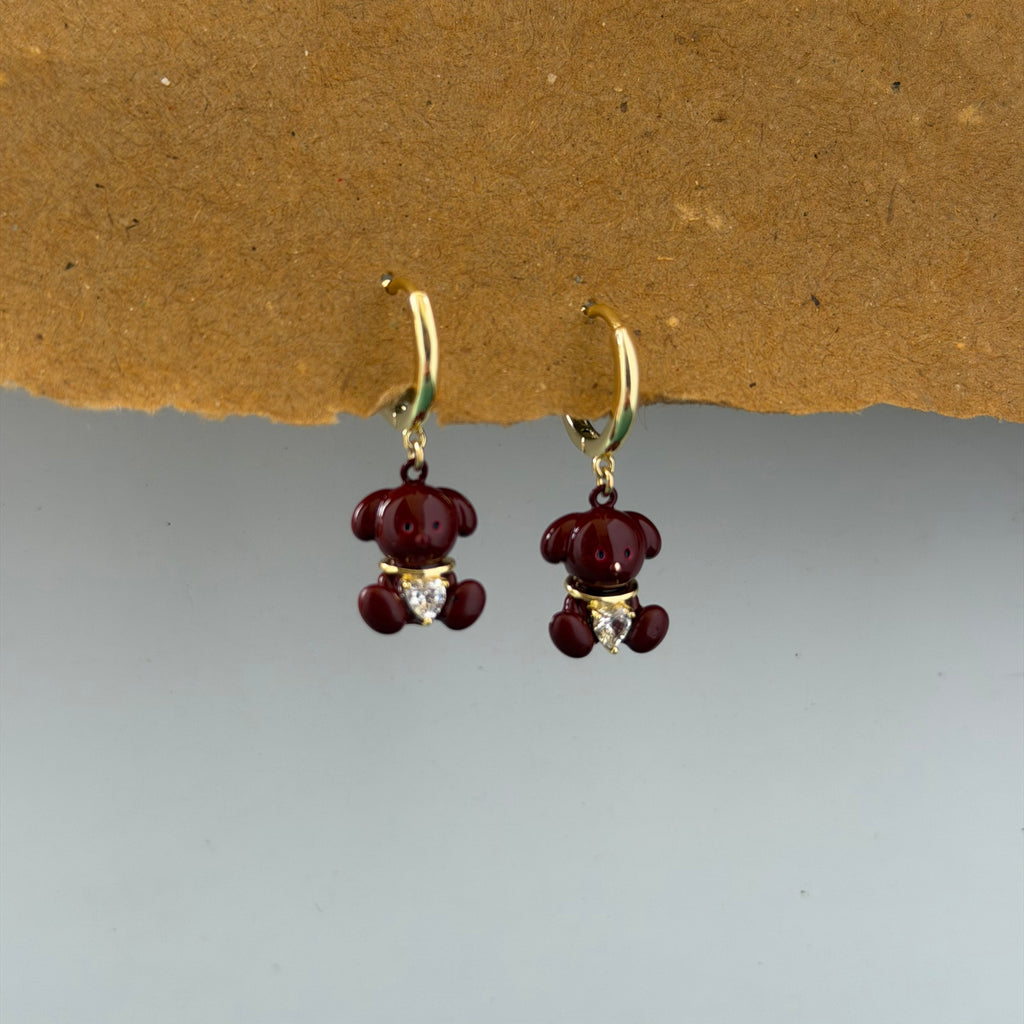 Teddy Ruby Bear Hoop Earrings