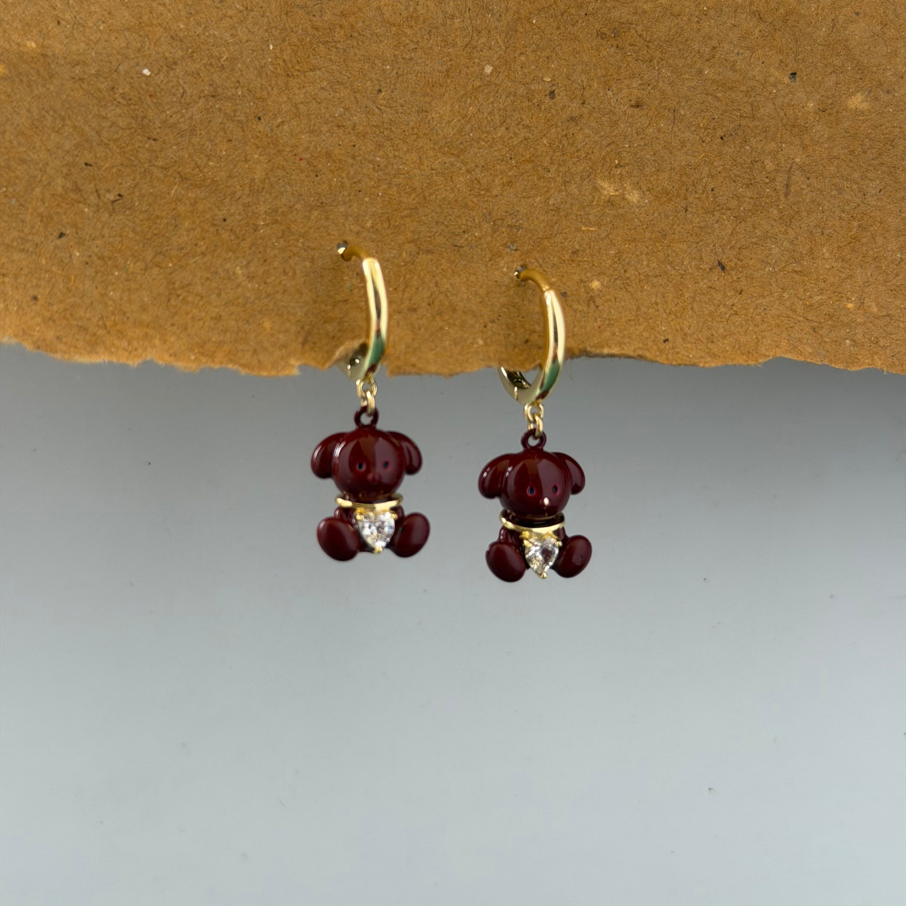Teddy Ruby Bear Hoop Earrings