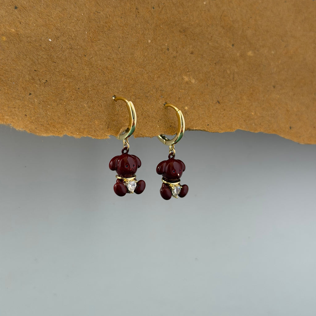 Teddy Ruby Bear Hoop Earrings