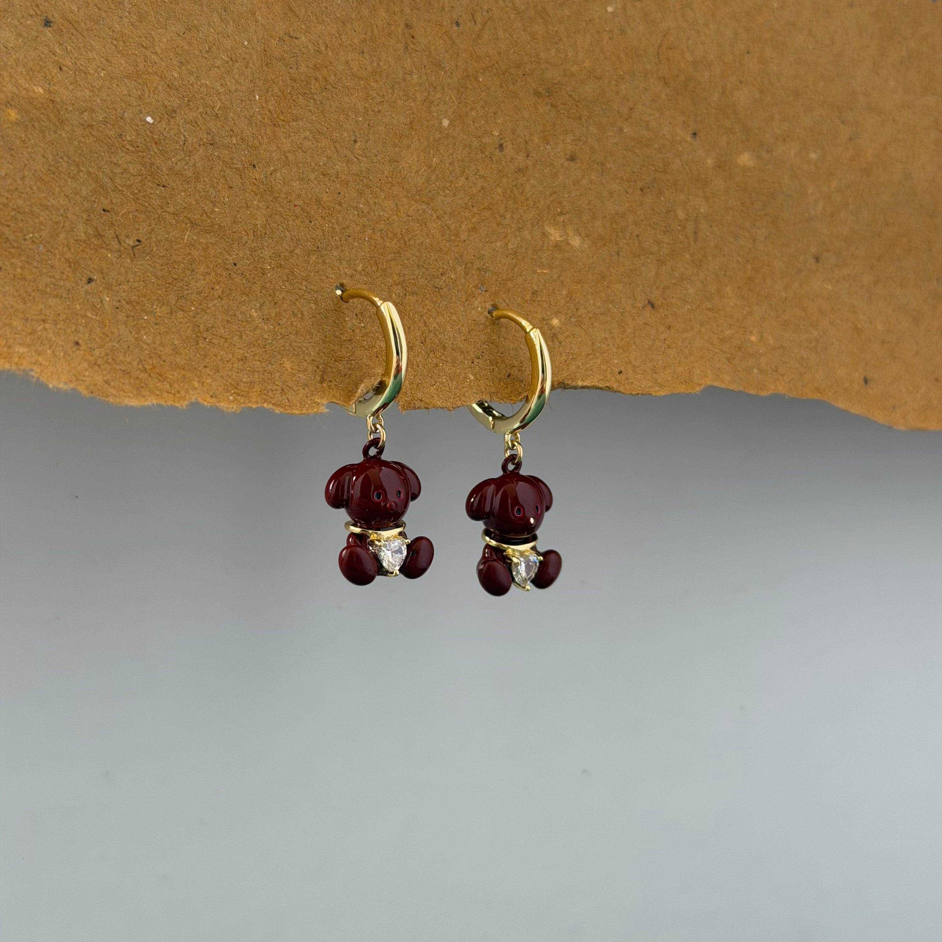 Teddy Ruby Bear Hoop Earrings