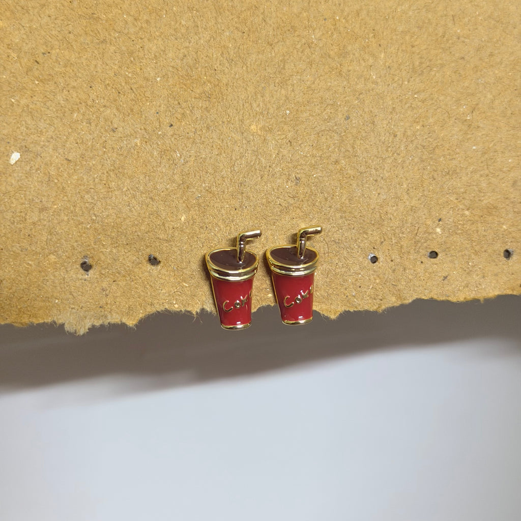 Uma Gold Red Enamel Coke Cup Earrings