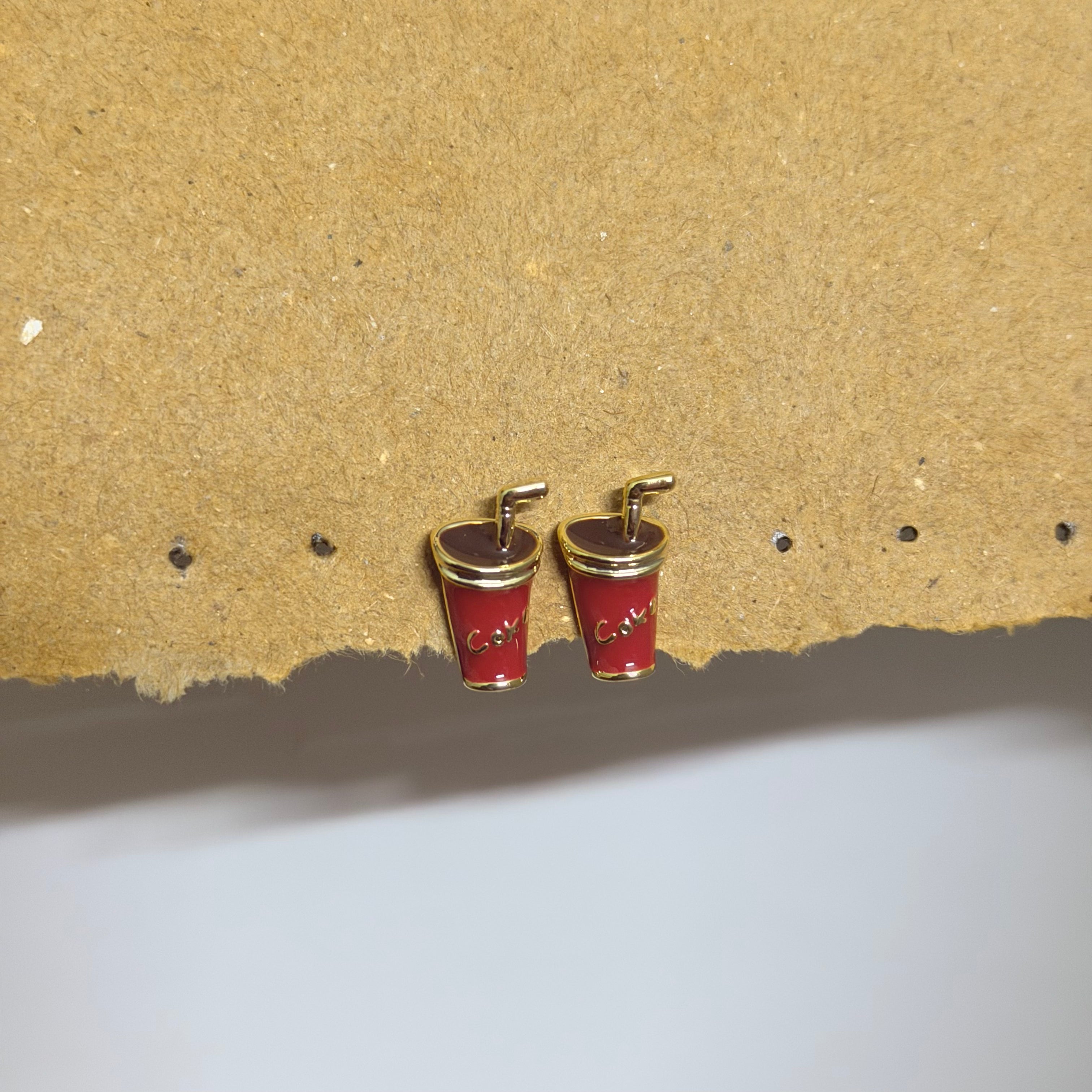 Uma Gold Red Enamel Coke Cup Earrings