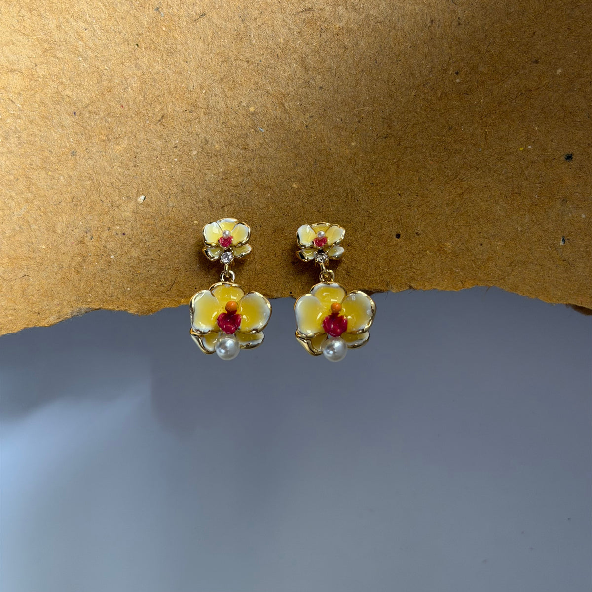 Elara Yellow Flower Pearl Drop Earrings