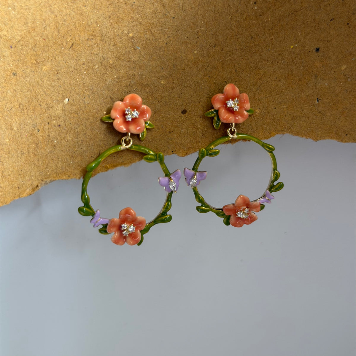 Camille Floral Enamel Hoop Statement Earrings