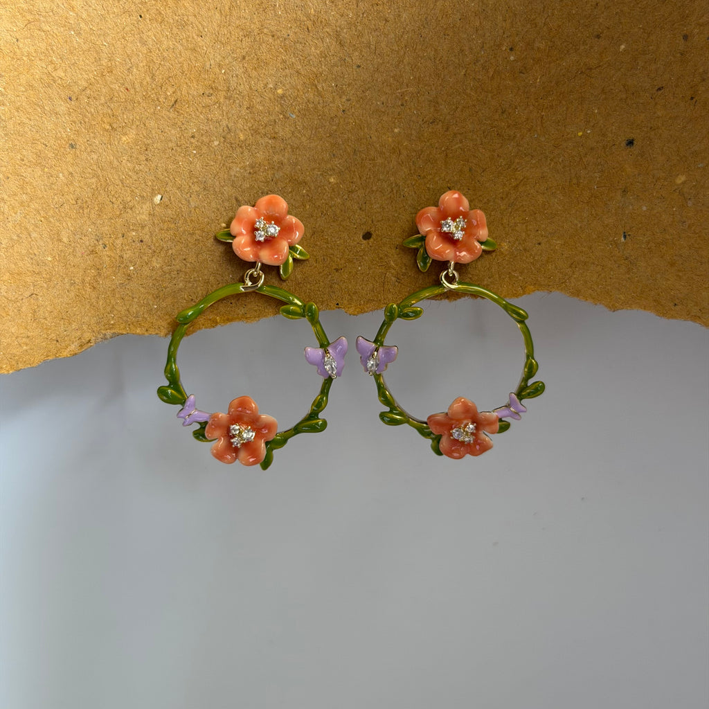 Camille Floral Enamel Hoop Statement Earrings