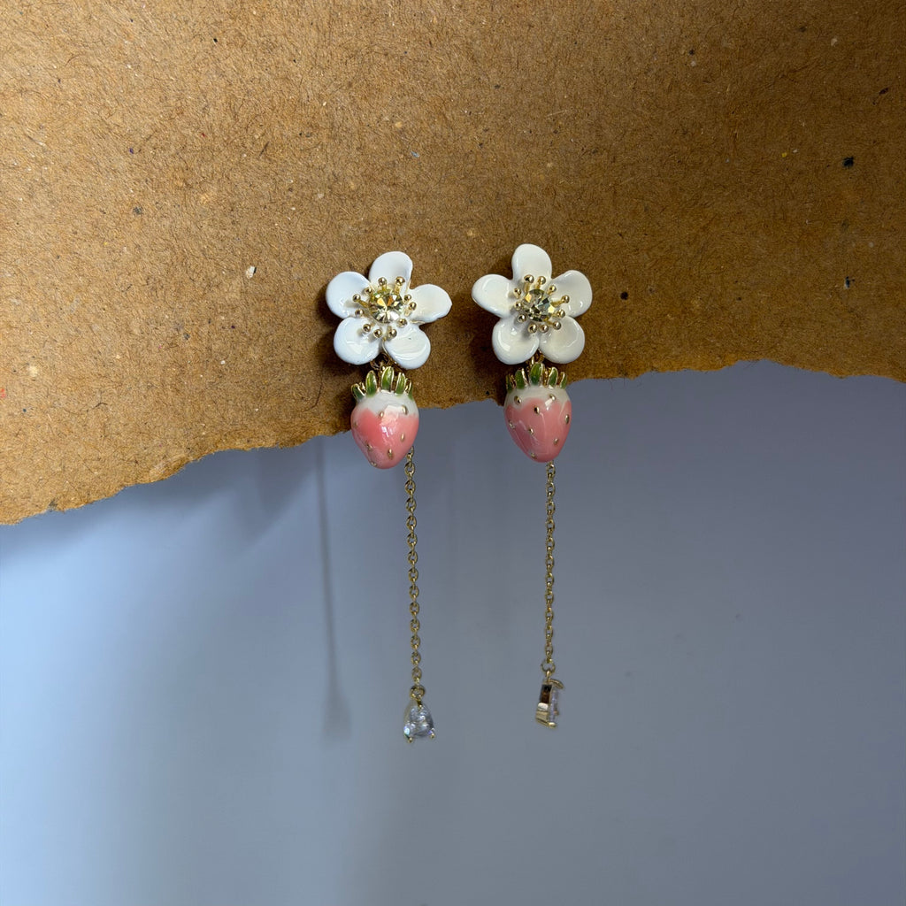 Lila Strawberry Floral Chain Drop Earrings