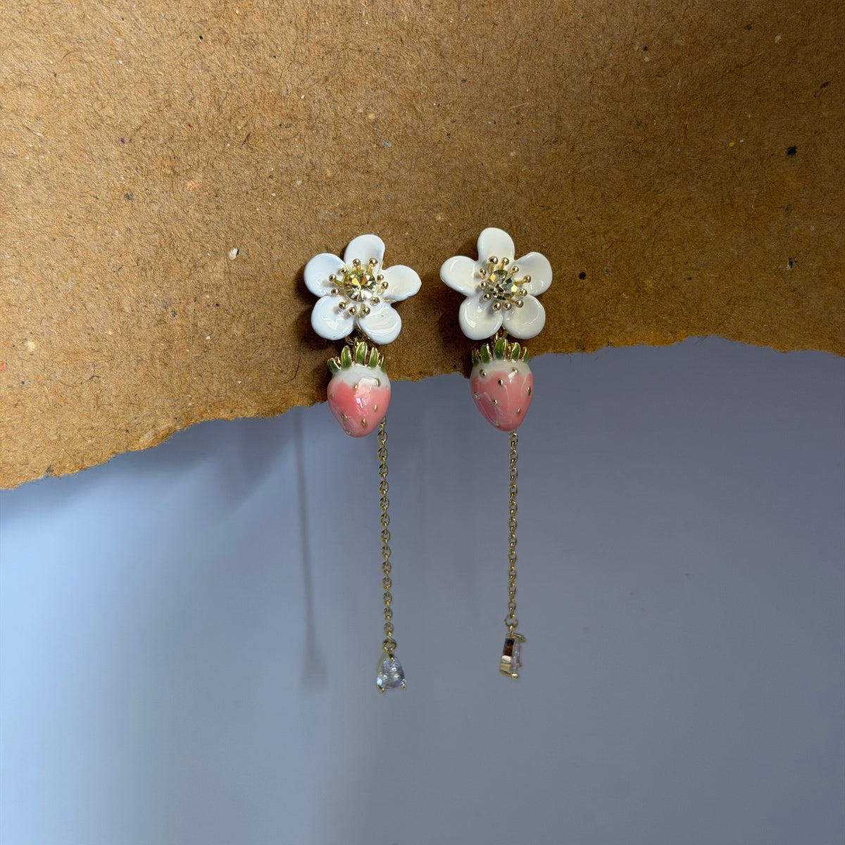 Lila Strawberry Floral Chain Drop Earrings