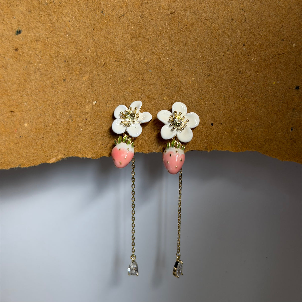 Lila Strawberry Floral Chain Drop Earrings