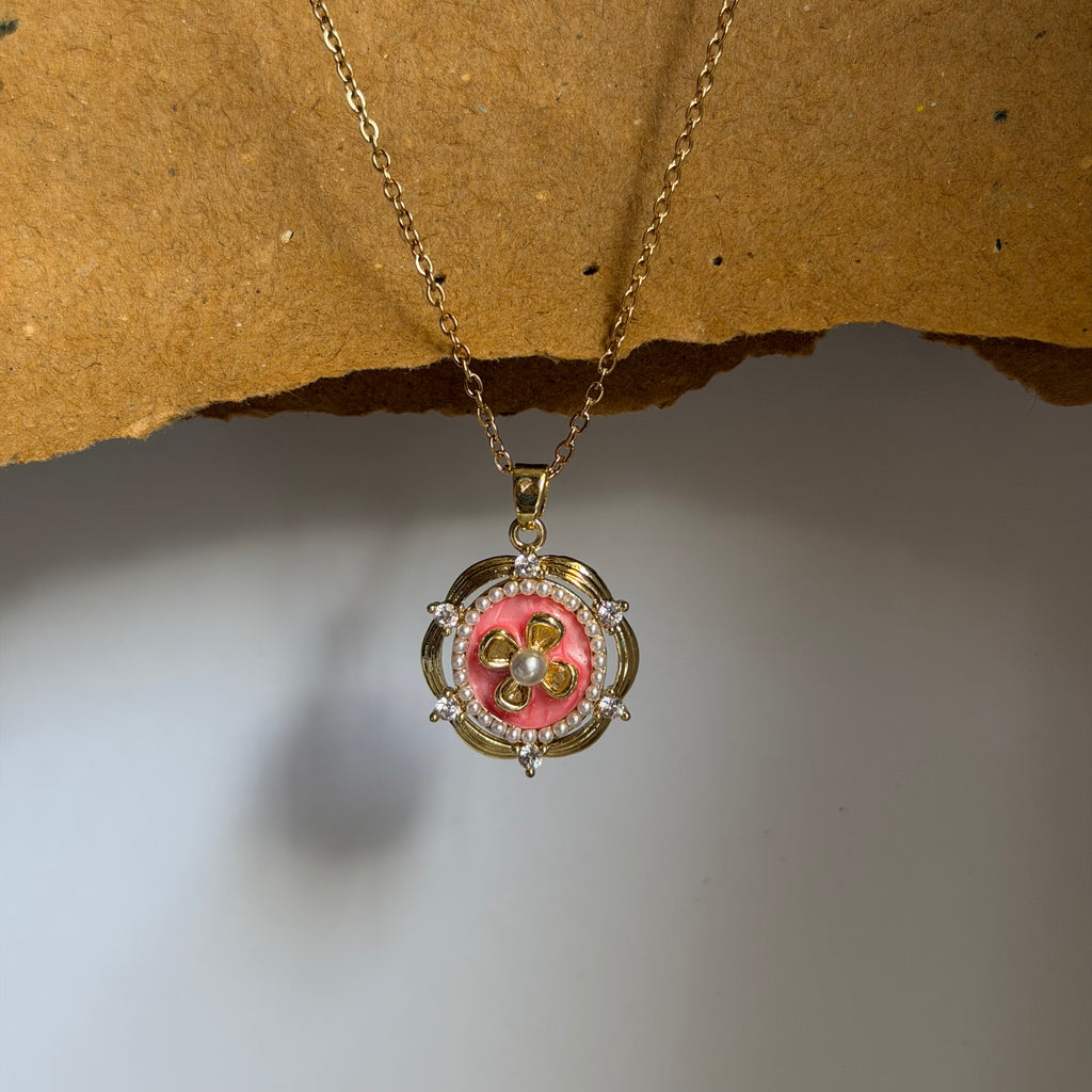 Aanya Pink Enamel Flower Necklace